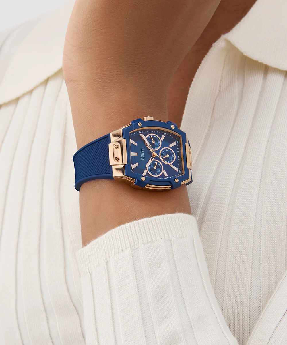 GUESS Ladies Blue Rose Gold Tone Multi-function Watch