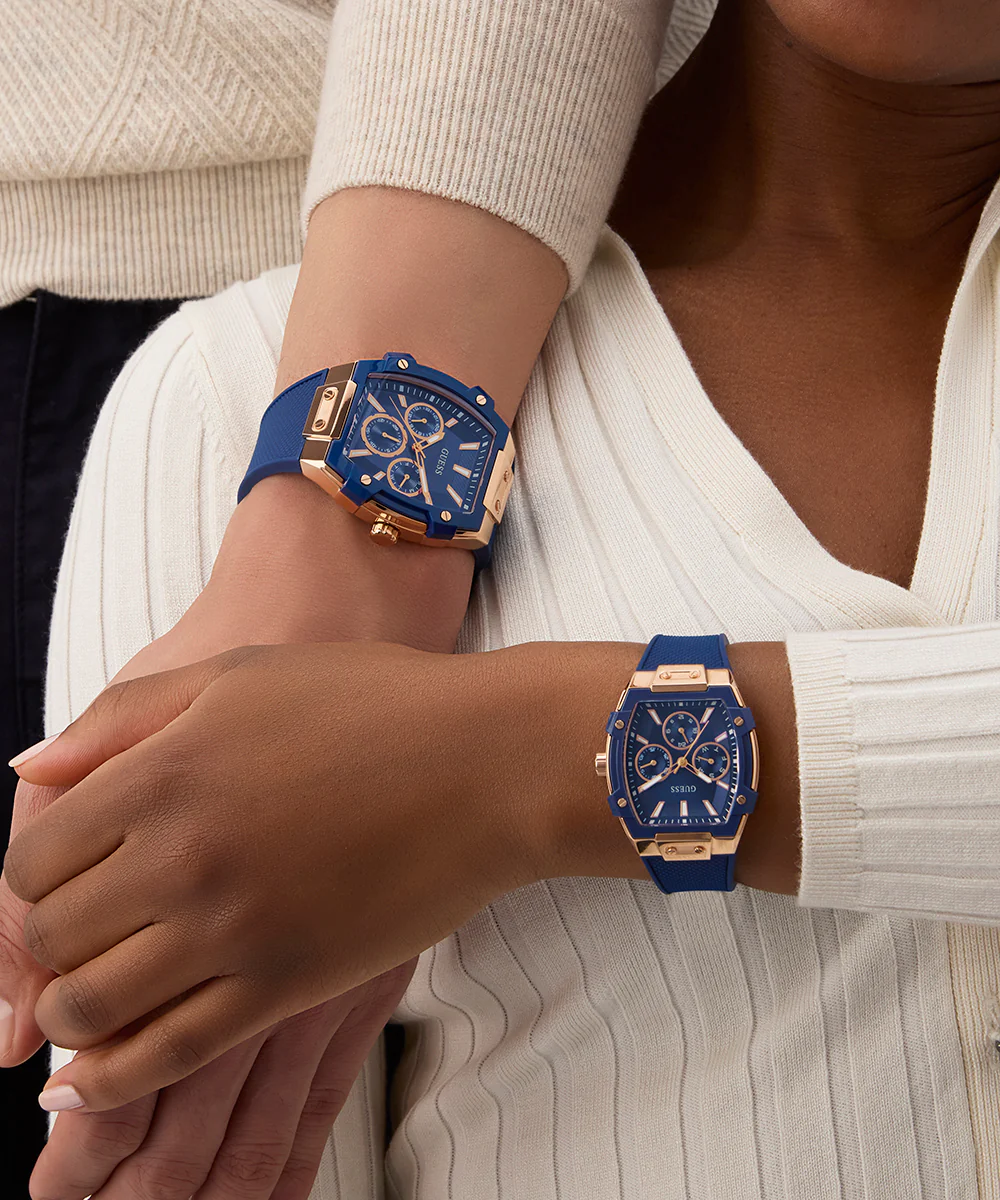 GUESS Ladies Blue Rose Gold Tone Multi-function Watch