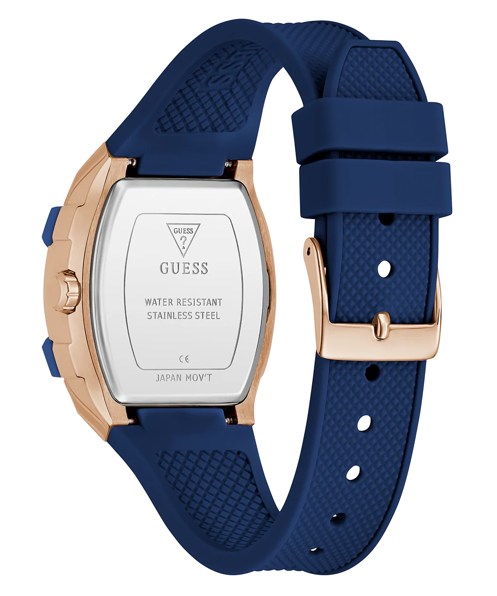 GUESS Ladies Blue Rose Gold Tone Multi-function Watch