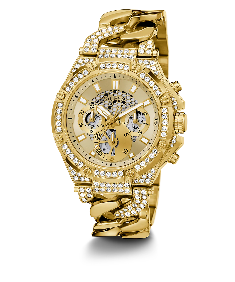 GUESS Mens Gold Tone Multi-function Watch