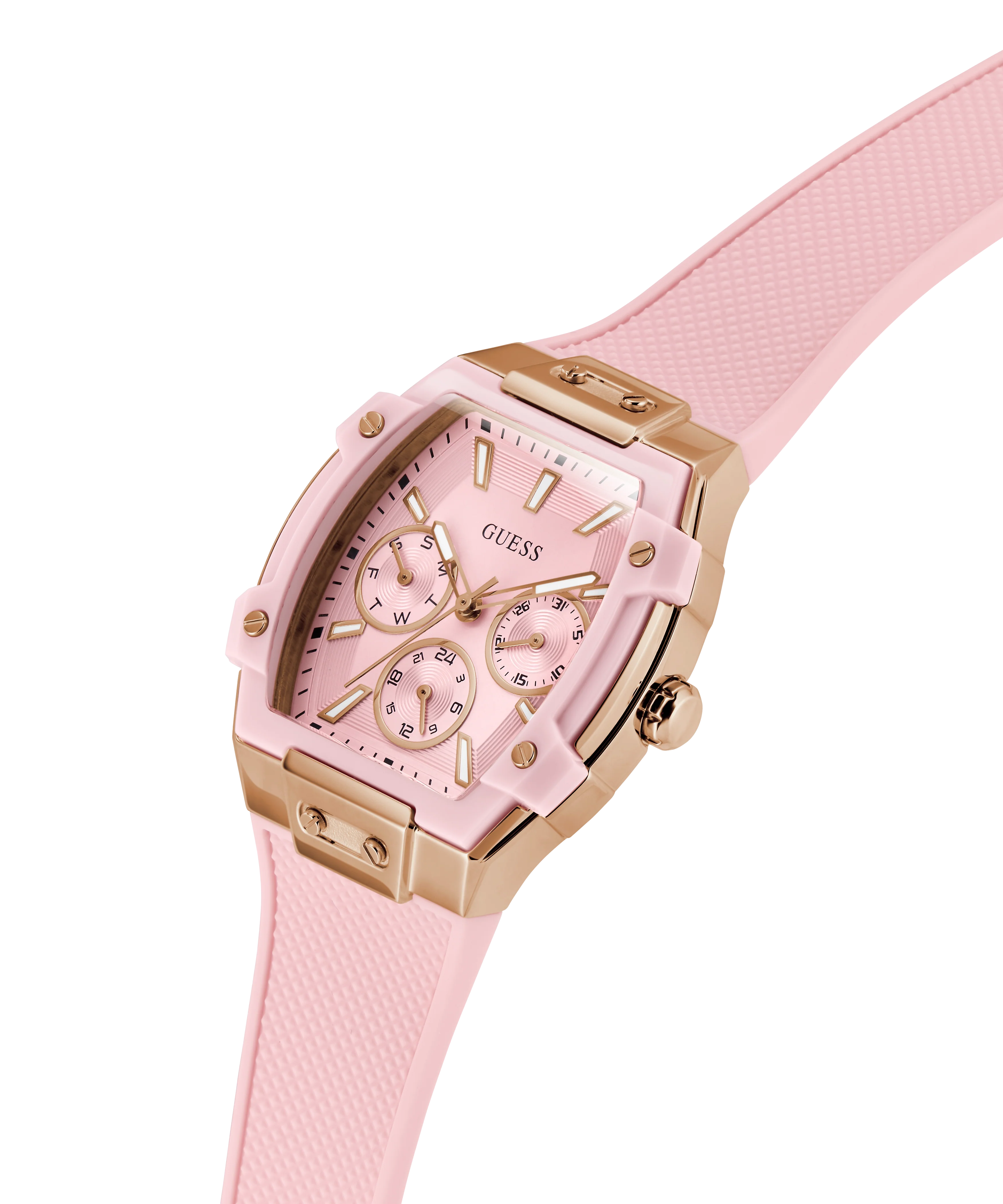GUESS Ladies Sparkling Pink Rose Gold Tone Multi-function Watch