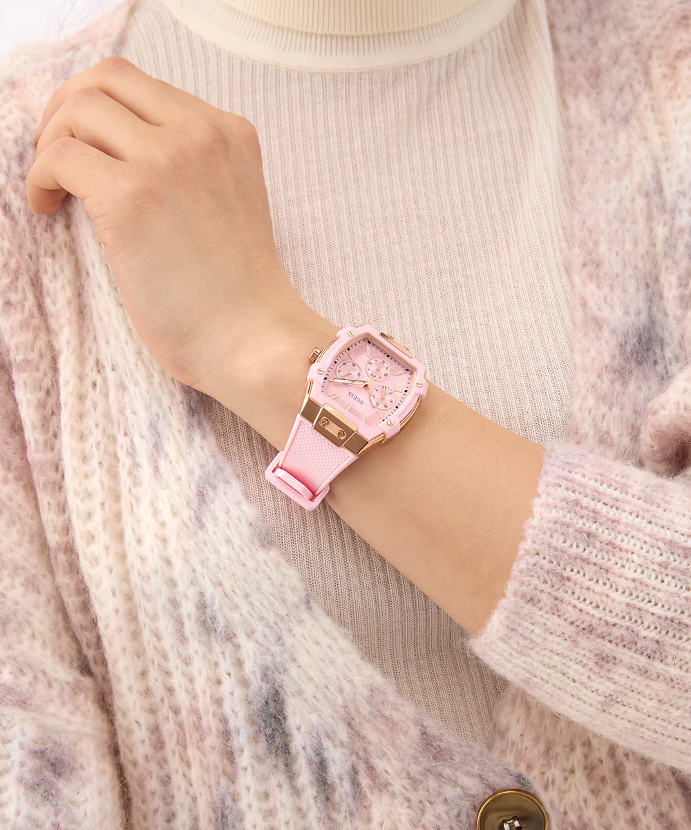 GUESS Ladies Sparkling Pink Rose Gold Tone Multi-function Watch