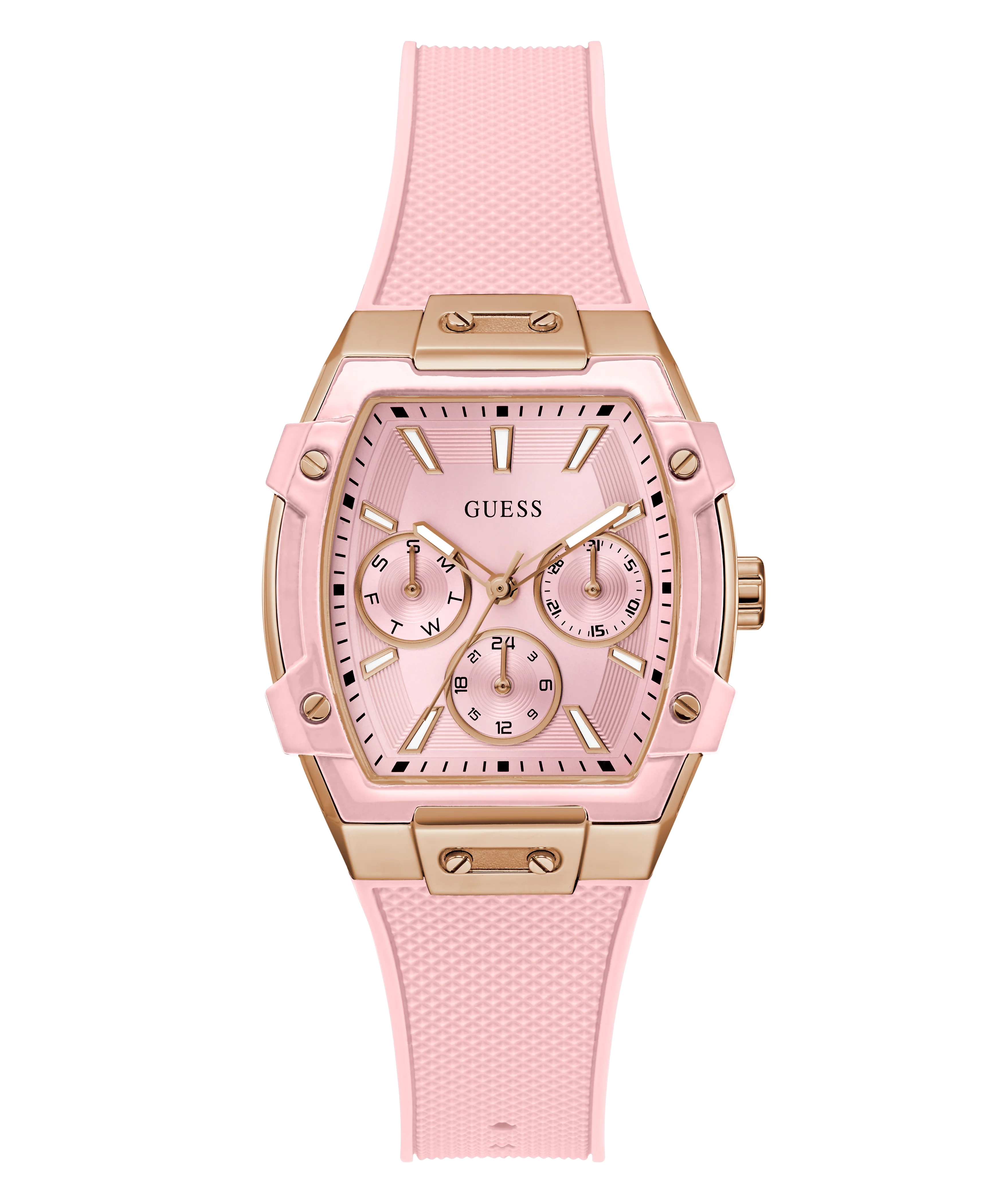GUESS Ladies Sparkling Pink Rose Gold Tone Multi-function Watch