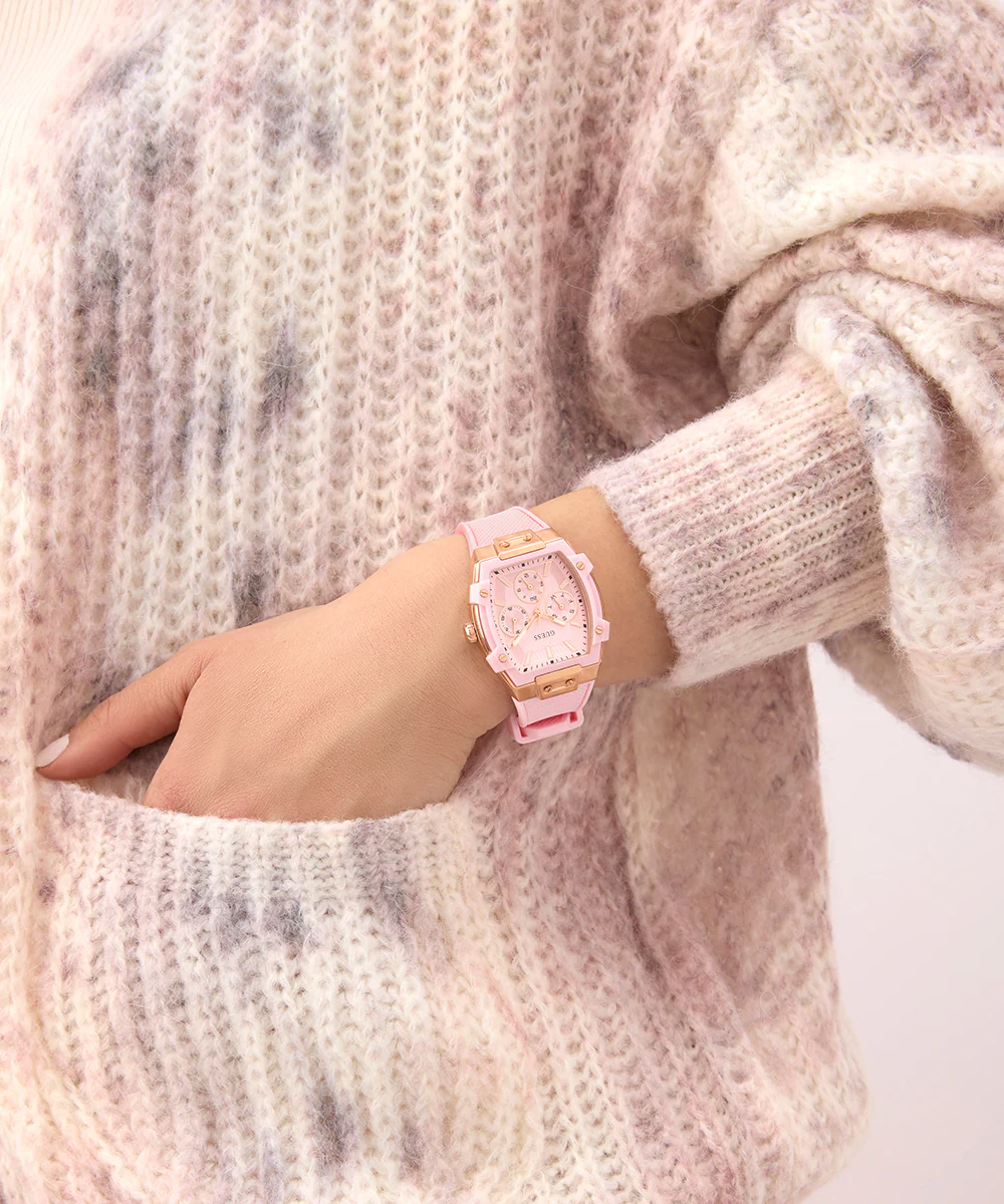 GUESS Ladies Sparkling Pink Rose Gold Tone Multi-function Watch