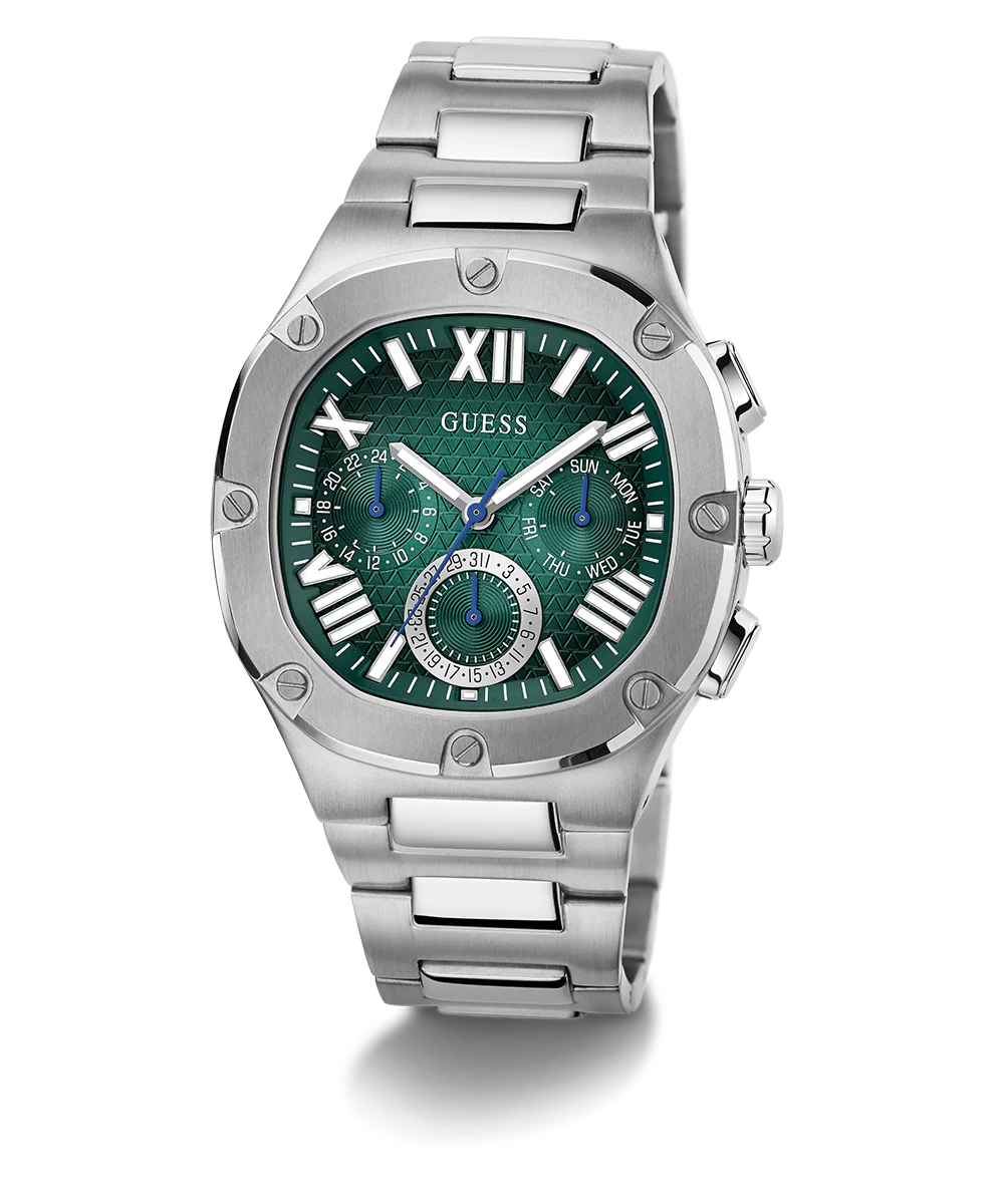 GUESS Mens Silver Tone Multi-function Watch