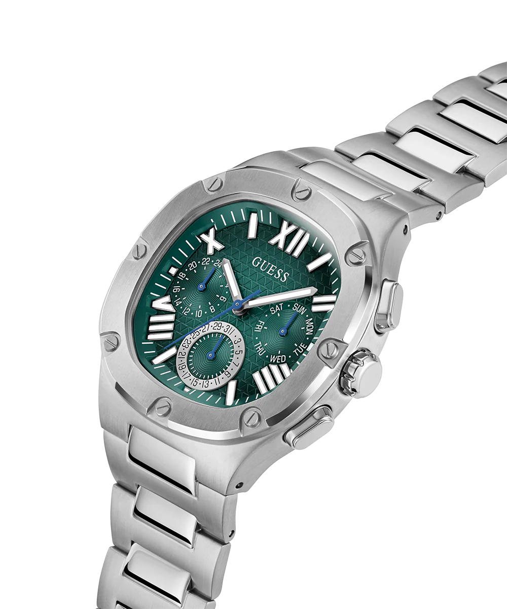 GUESS Mens Silver Tone Multi-function Watch