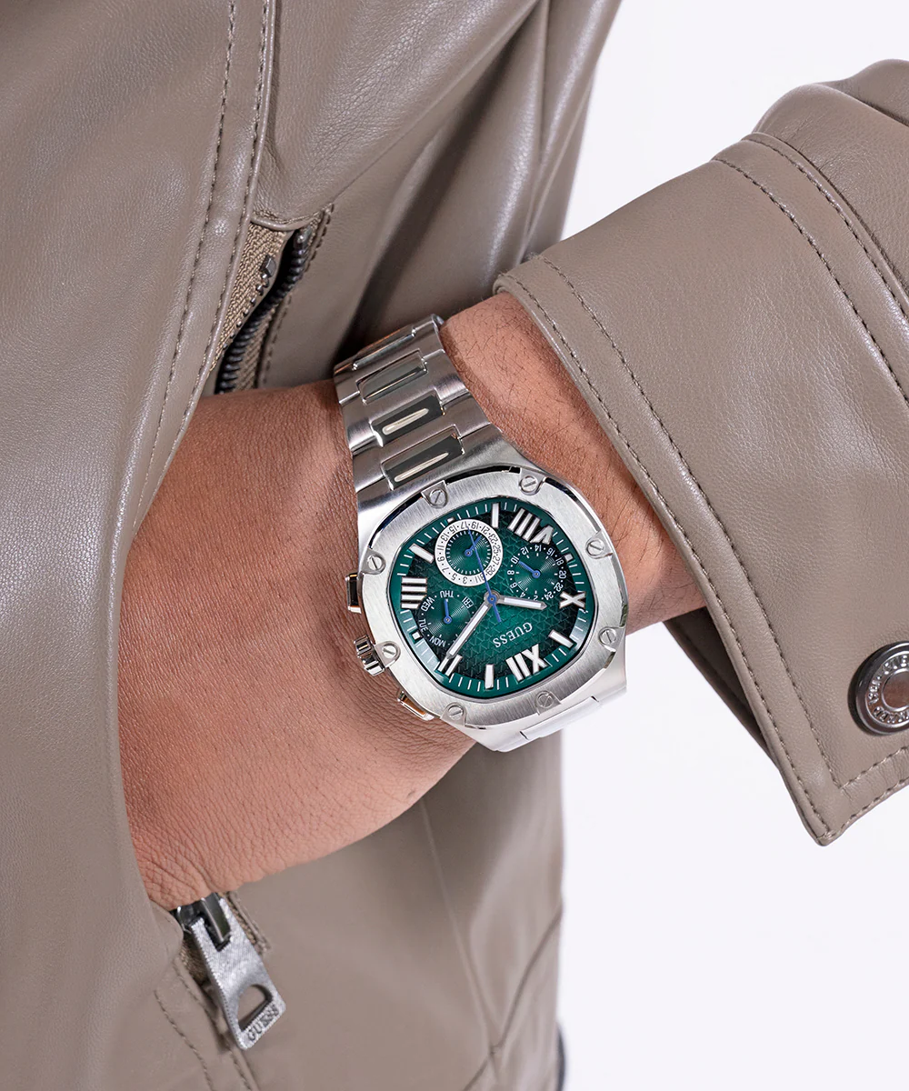 GUESS Mens Silver Tone Multi-function Watch
