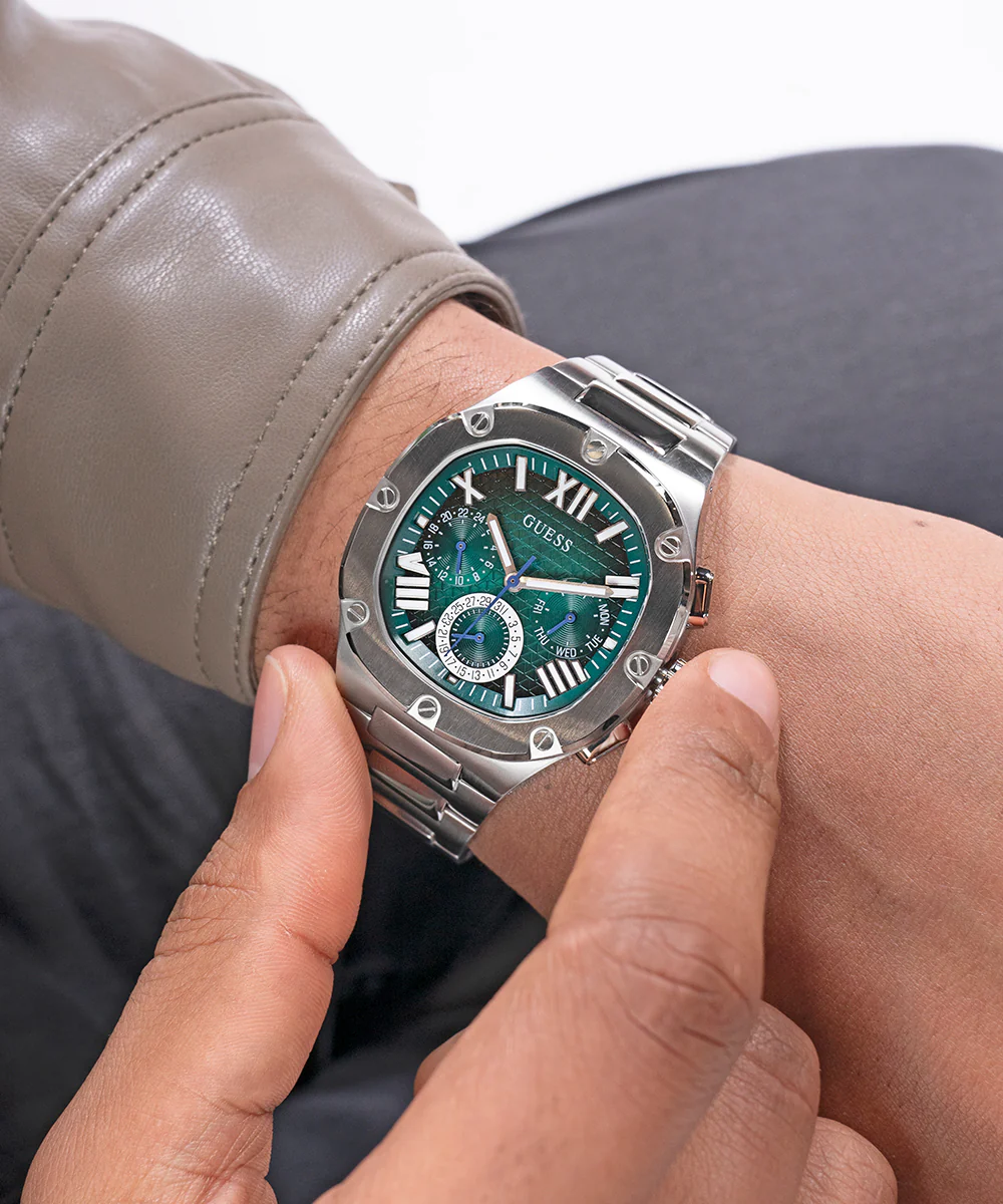 GUESS Mens Silver Tone Multi-function Watch