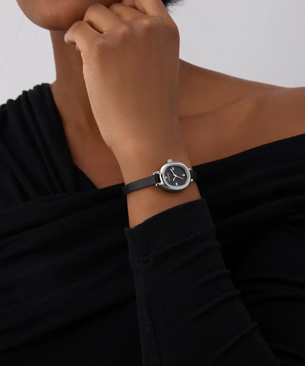 GUESS Ladies Black Silver Tone Analog Watch
