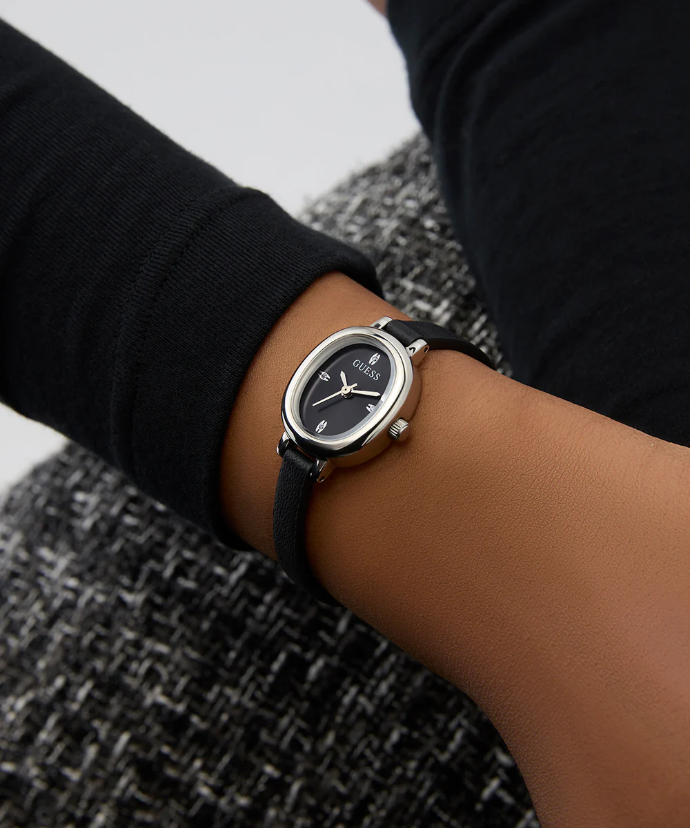 GUESS Ladies Black Silver Tone Analog Watch
