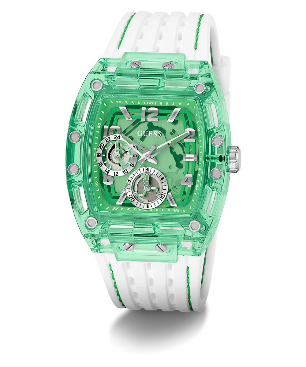 GUESS Mens White Green Multi-function Watch