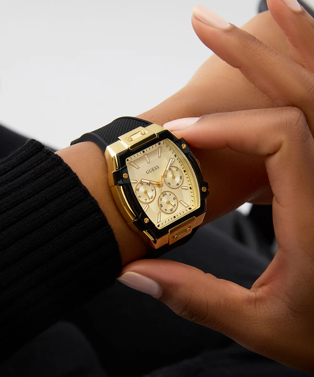 GUESS Ladies Black Gold Tone Multi-function Watch