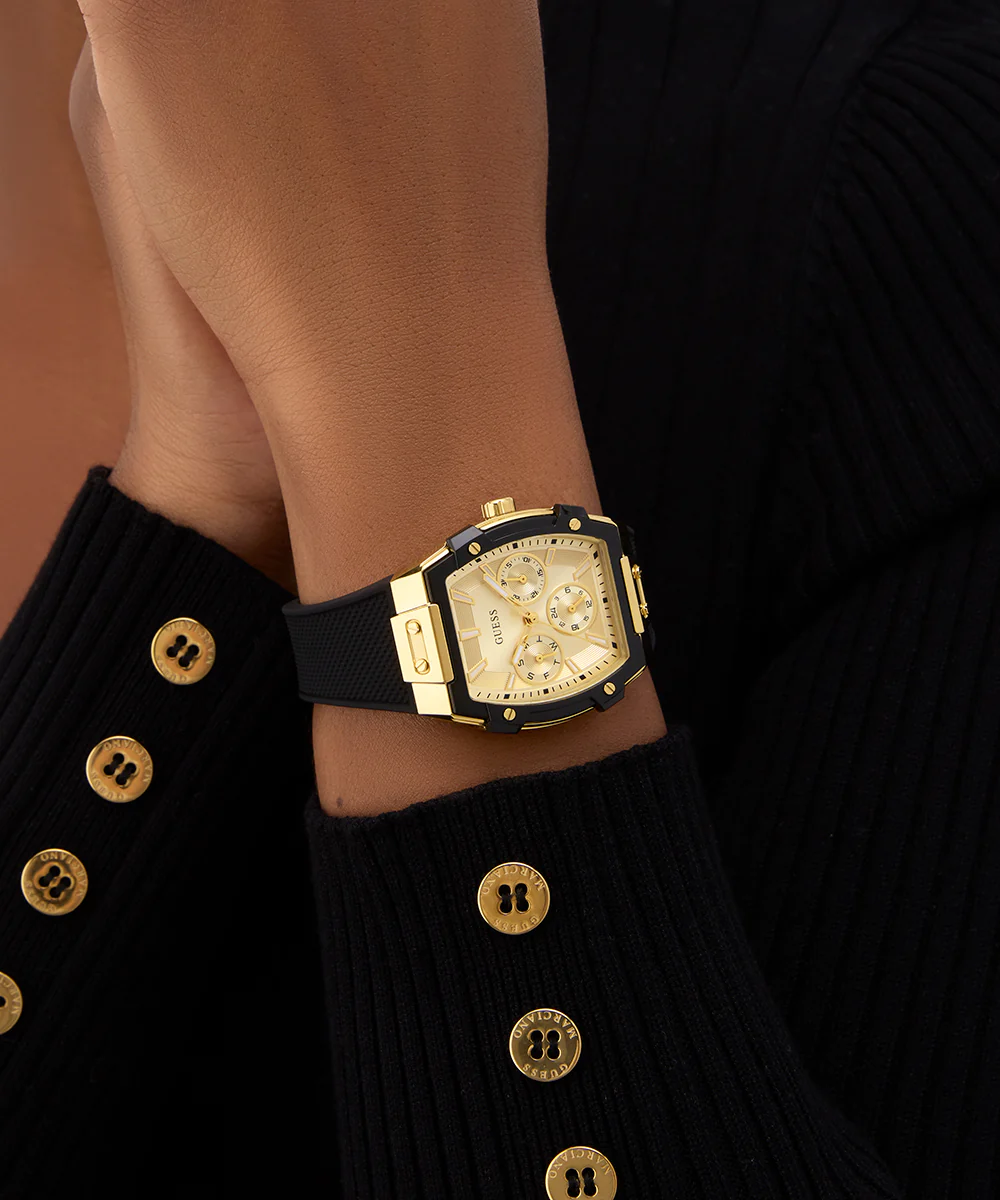 GUESS Ladies Black Gold Tone Multi-function Watch
