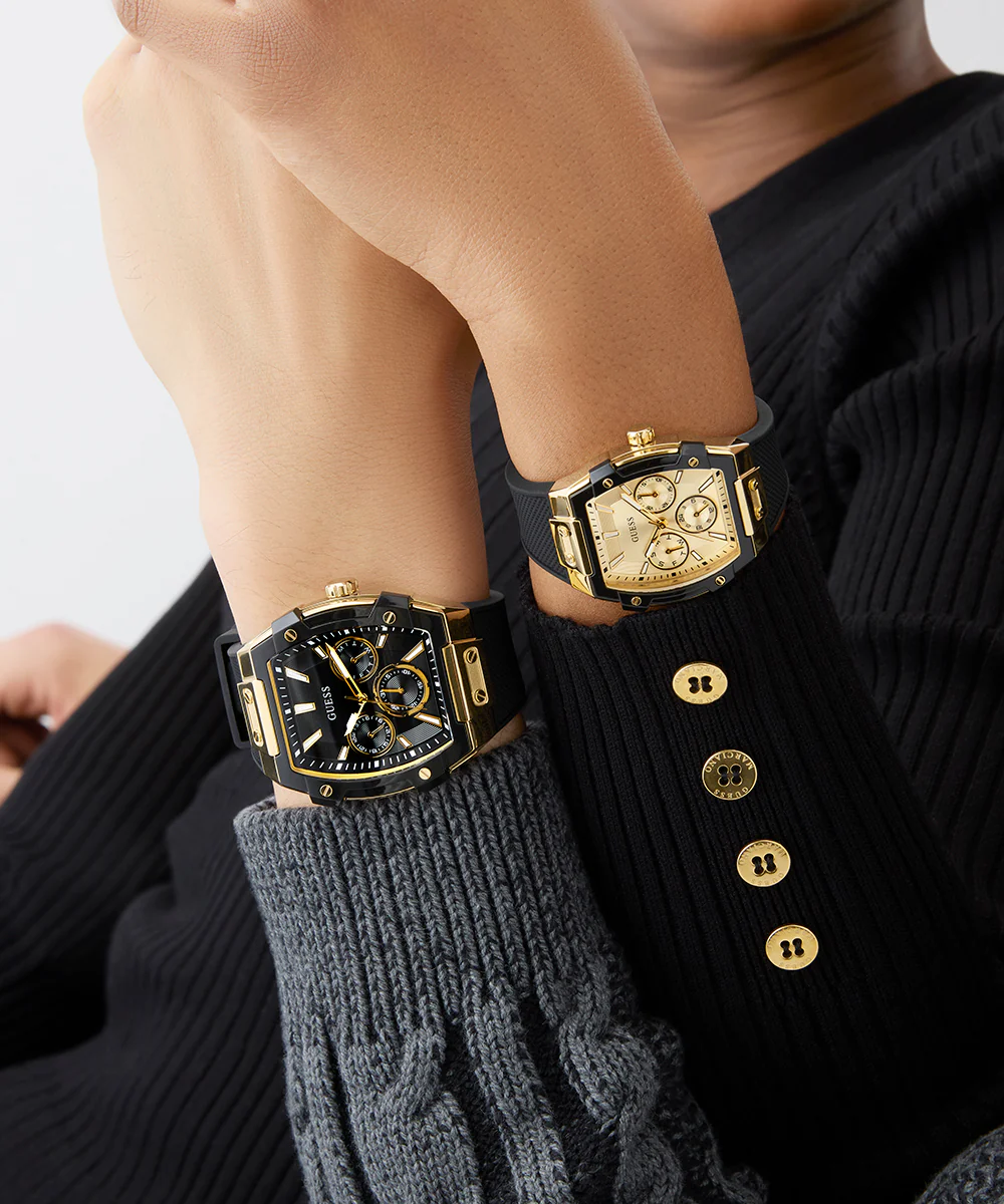 GUESS Ladies Black Gold Tone Multi-function Watch