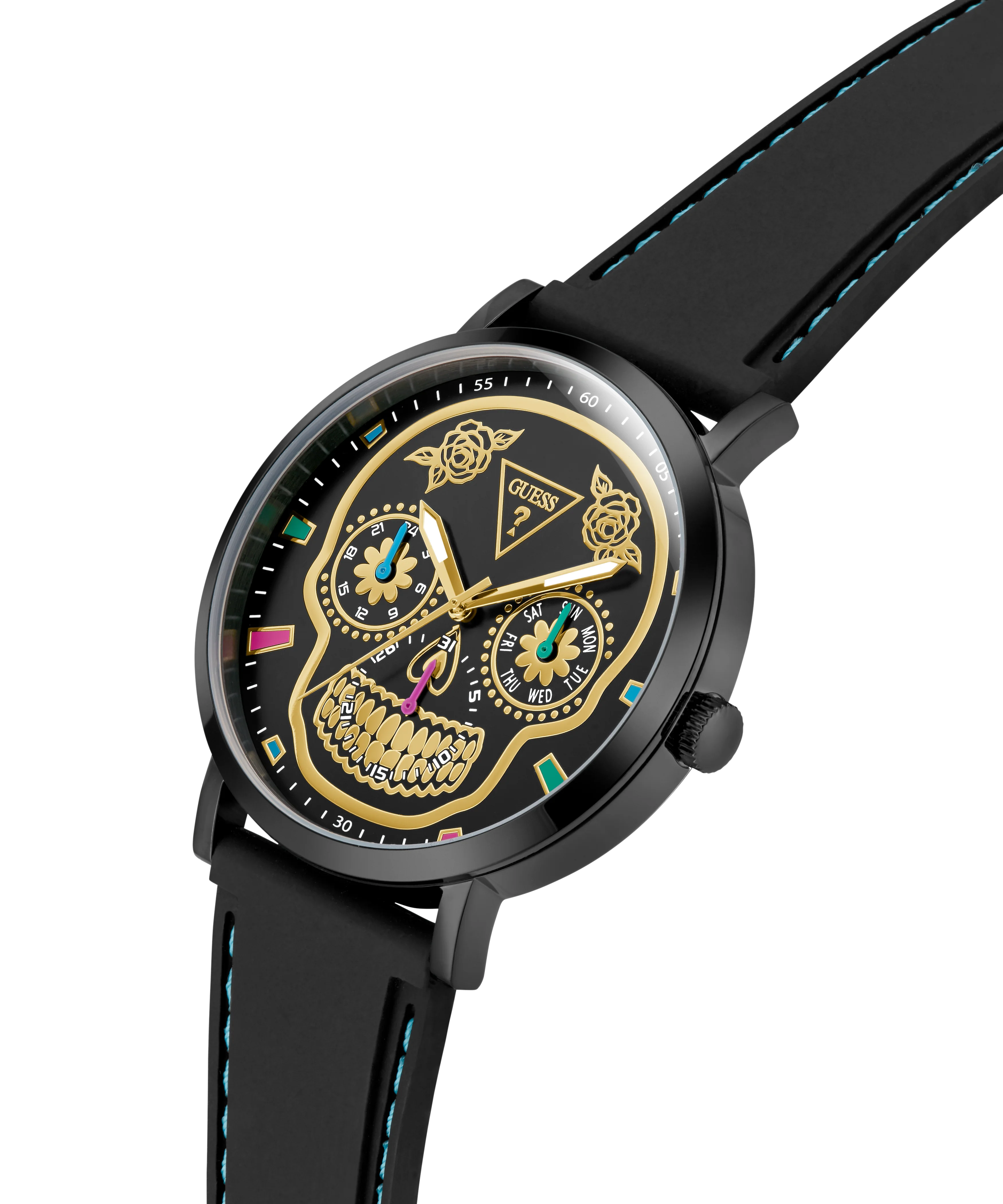 GUESS Mens Day Of The Dead Black Multi-function Watch