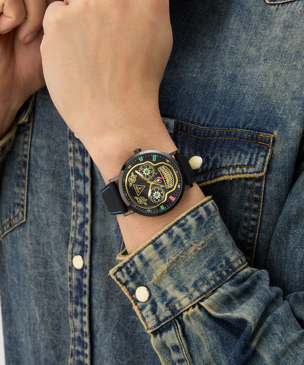 GUESS Mens Day Of The Dead Black Multi-function Watch