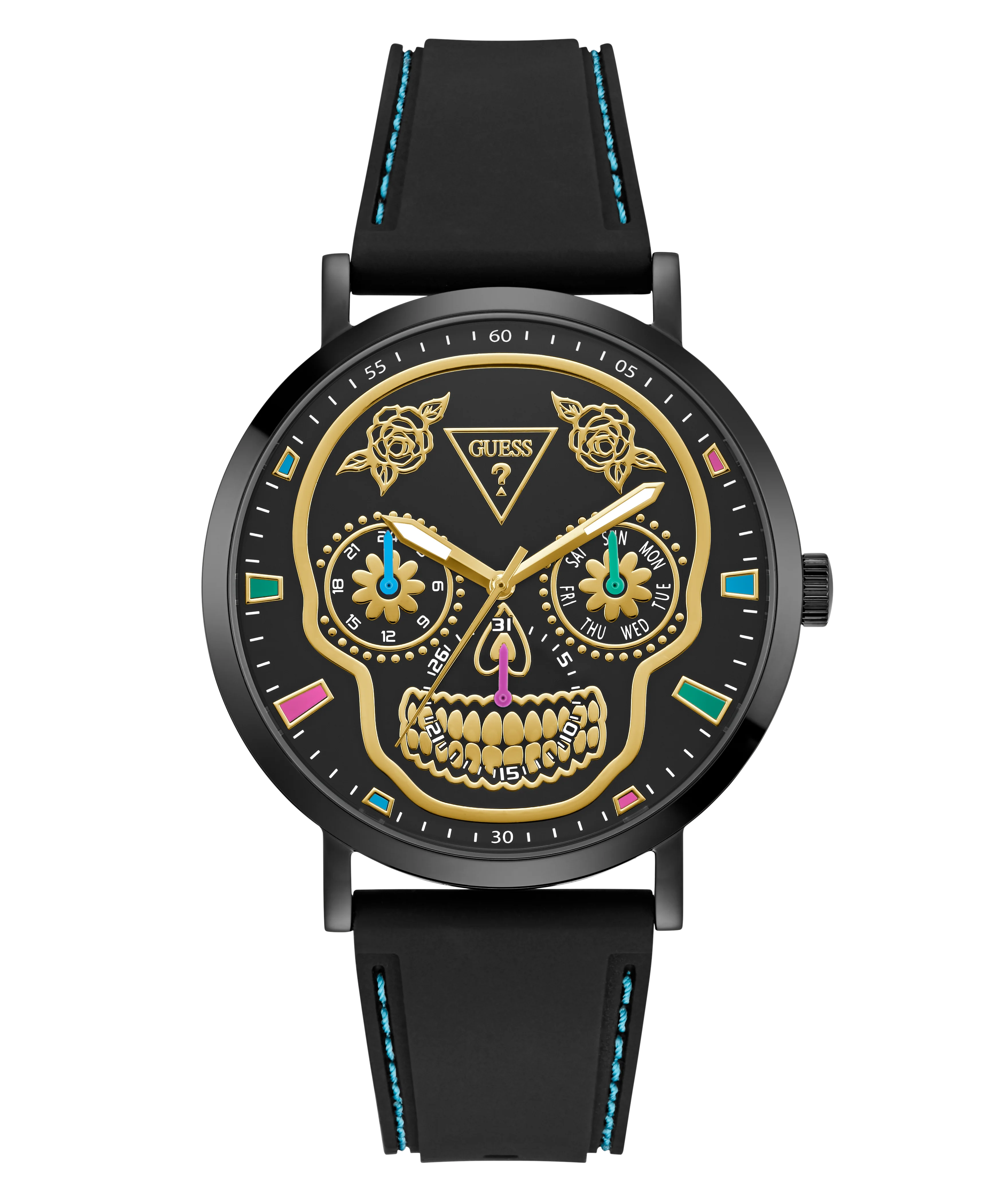 GUESS Mens Day Of The Dead Black Multi-function Watch