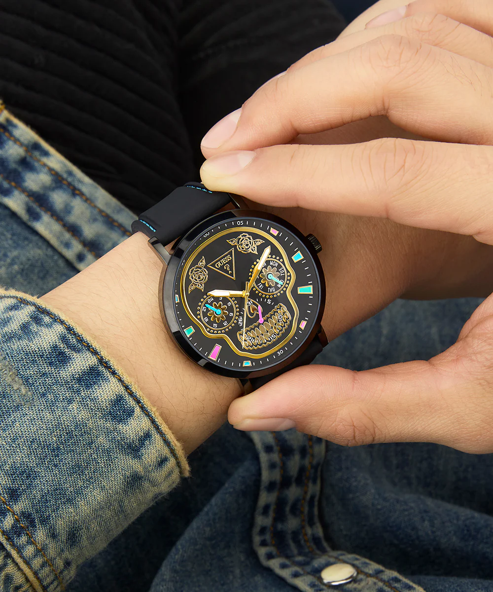 GUESS Mens Day Of The Dead Black Multi-function Watch