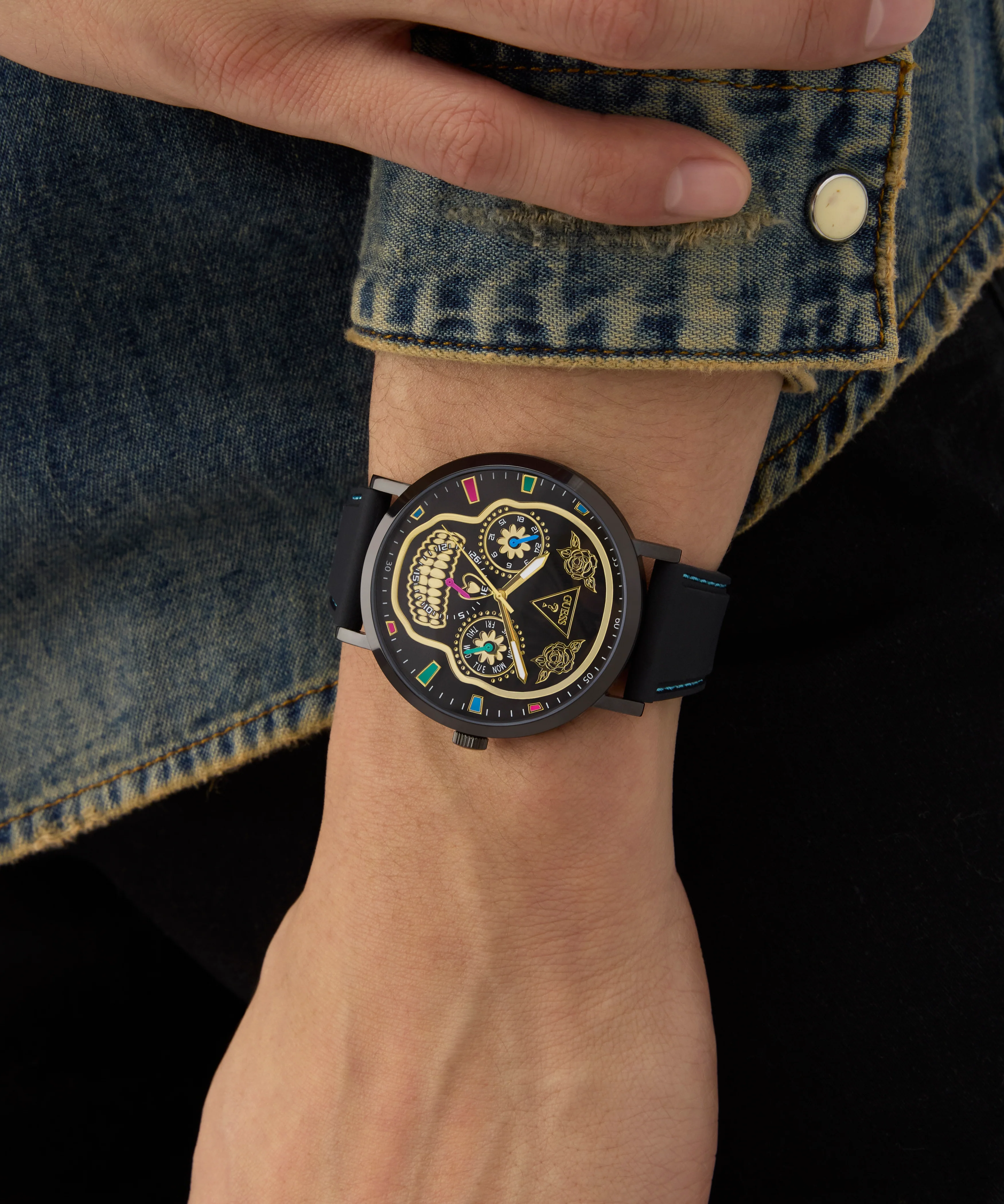 GUESS Mens Day Of The Dead Black Multi-function Watch