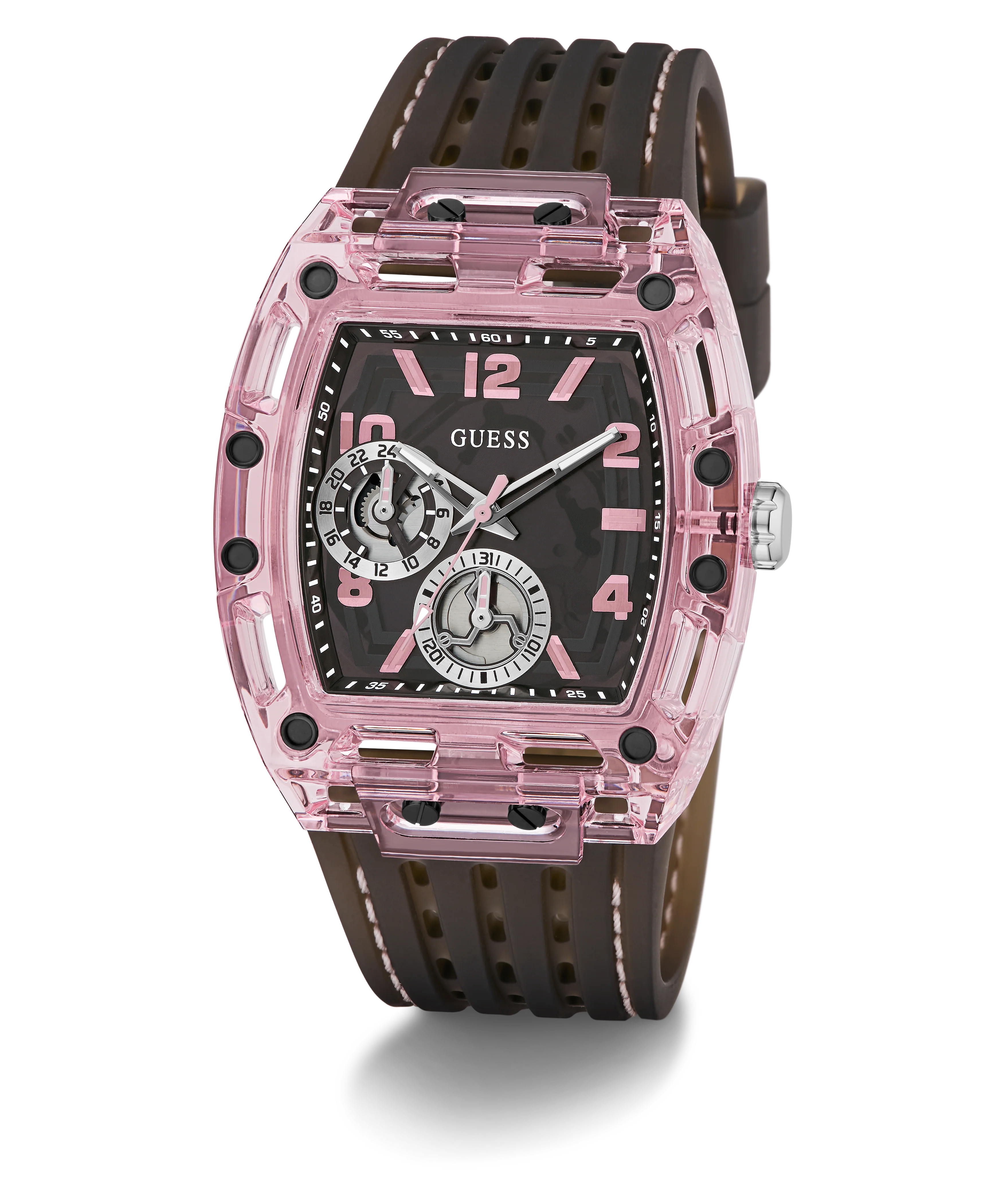GUESS Mens Sporting Pink Black Multi-function Watch