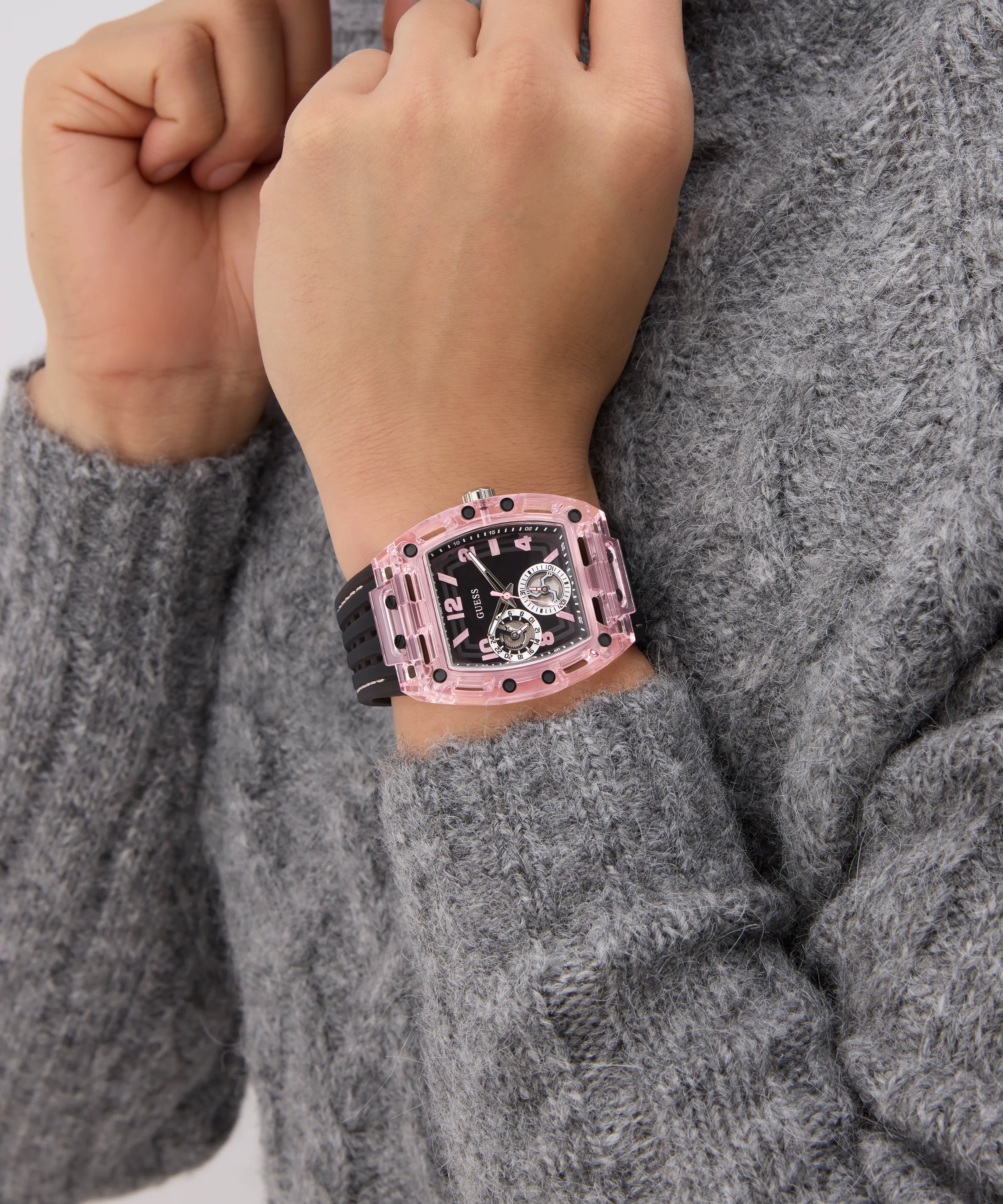 GUESS Mens Sporting Pink Black Multi-function Watch