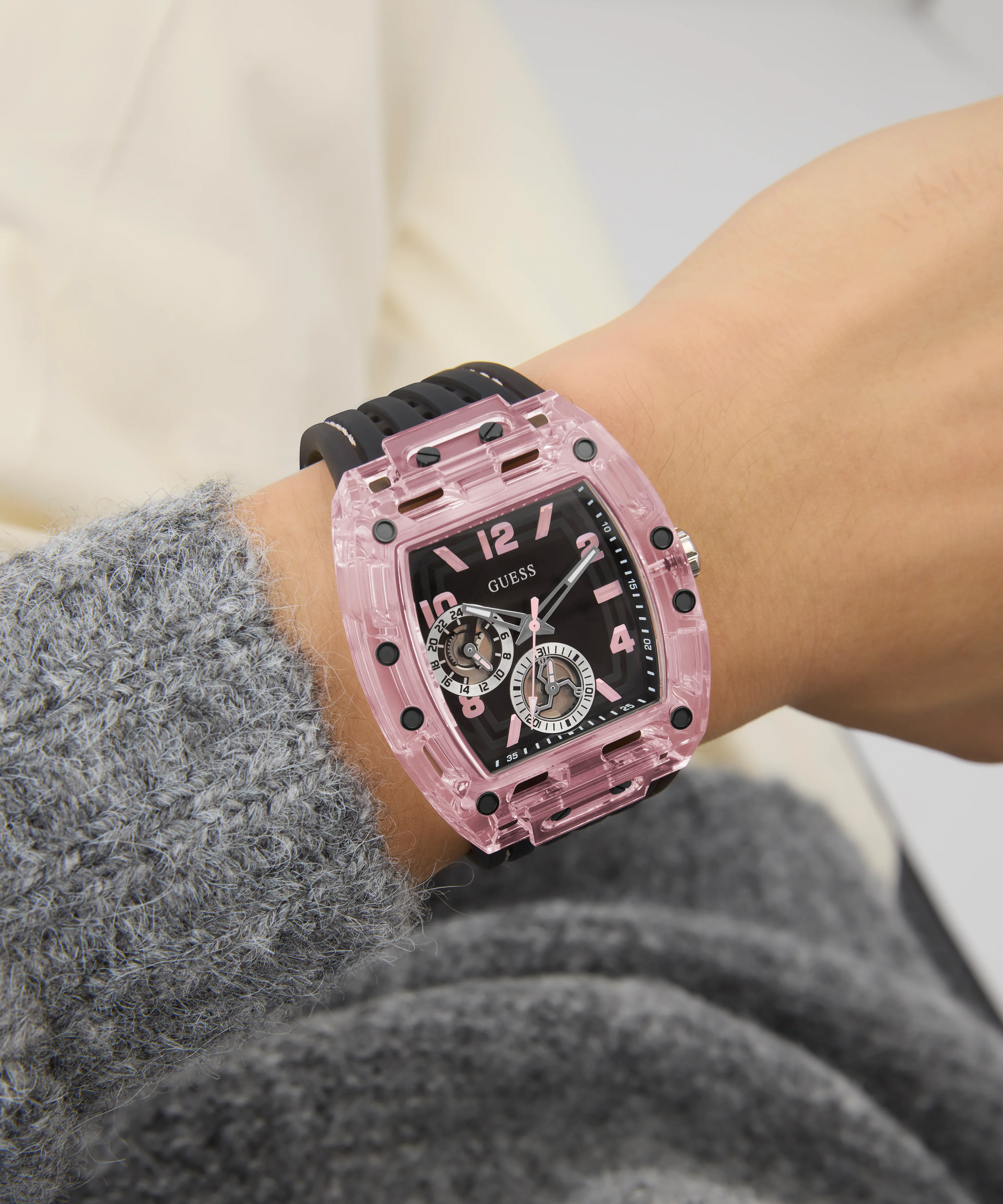 GUESS Mens Sporting Pink Black Multi-function Watch