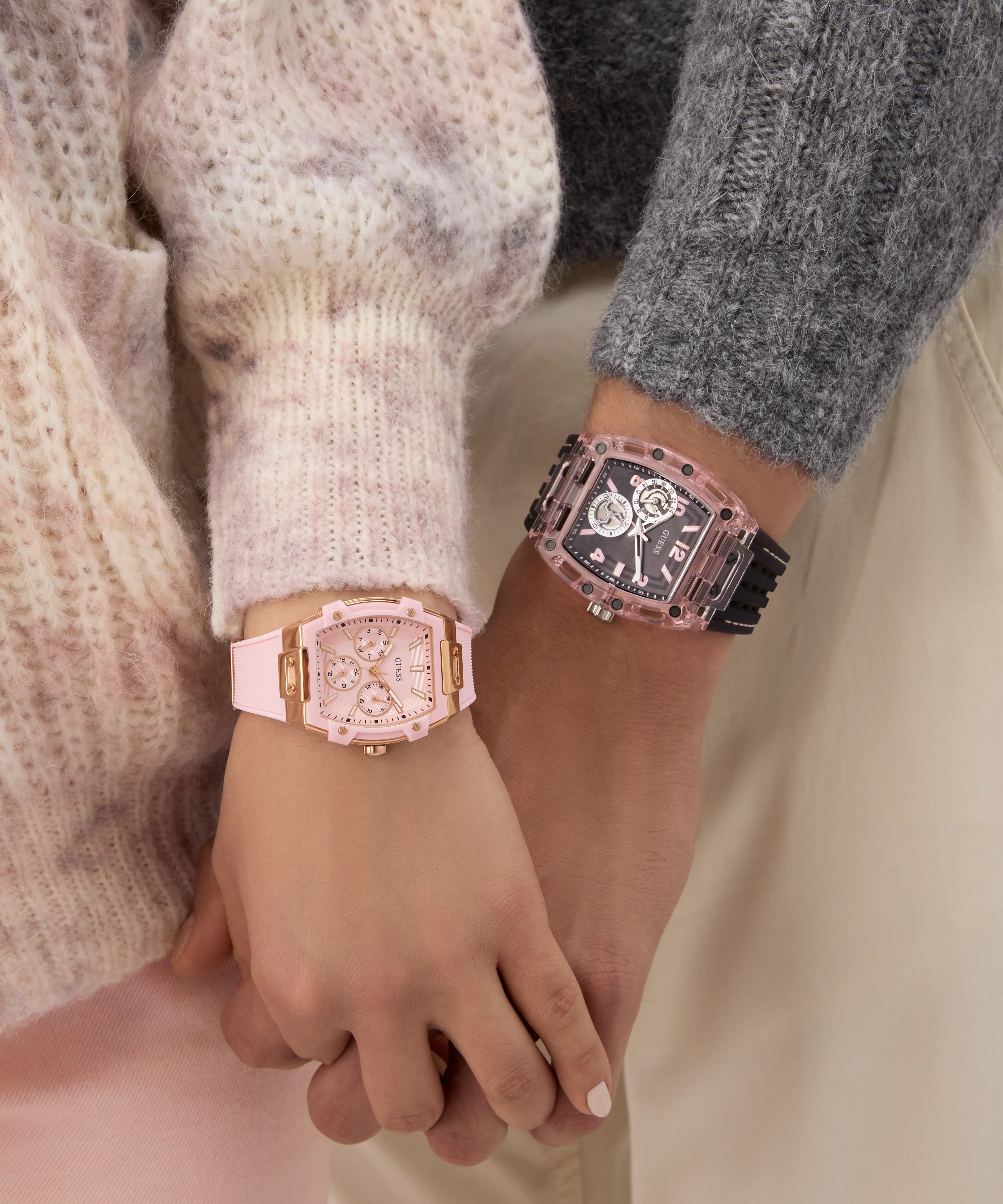 GUESS Mens Sporting Pink Black Multi-function Watch