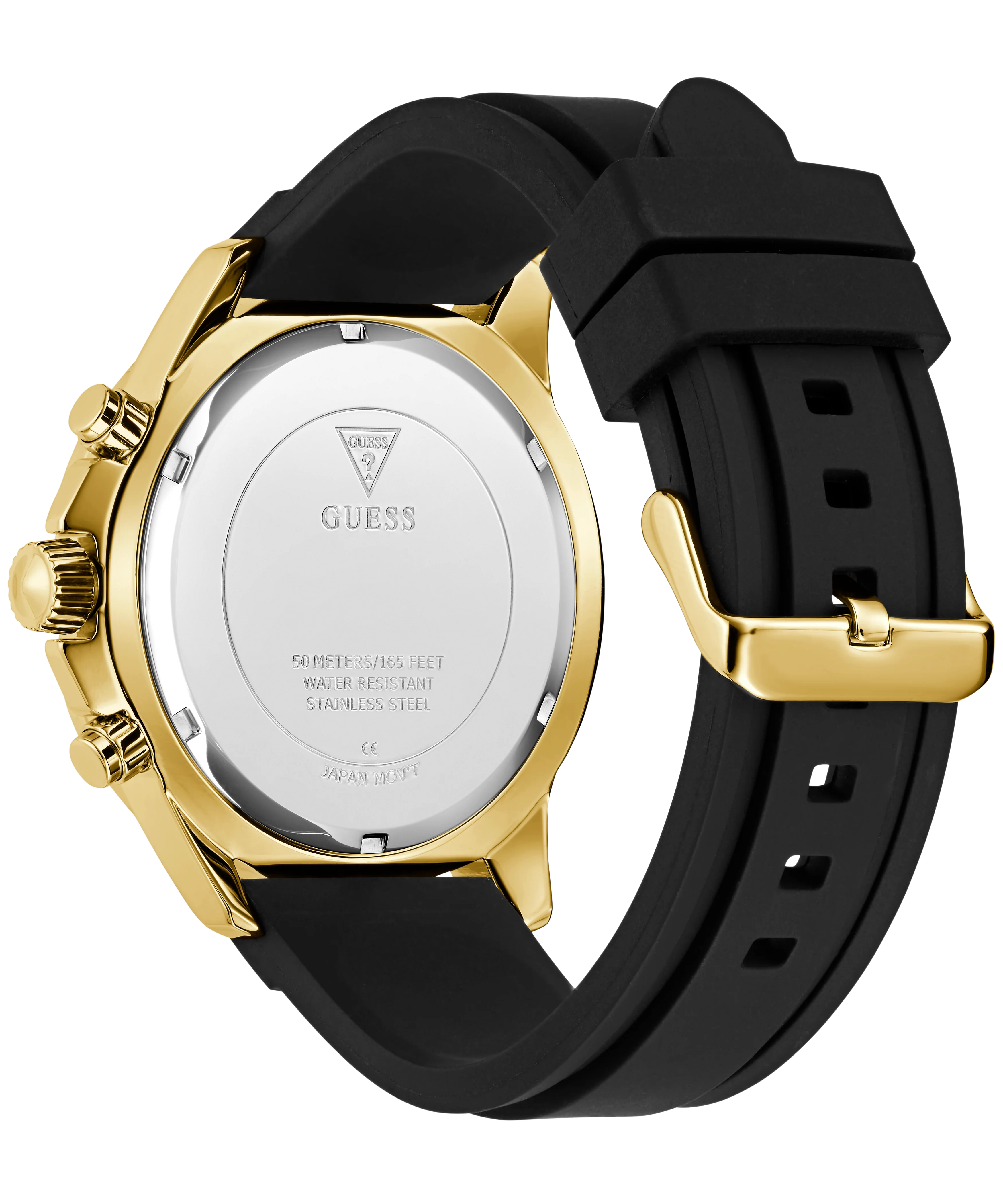 GUESS Mens Black Gold Tone Multi-function Watch