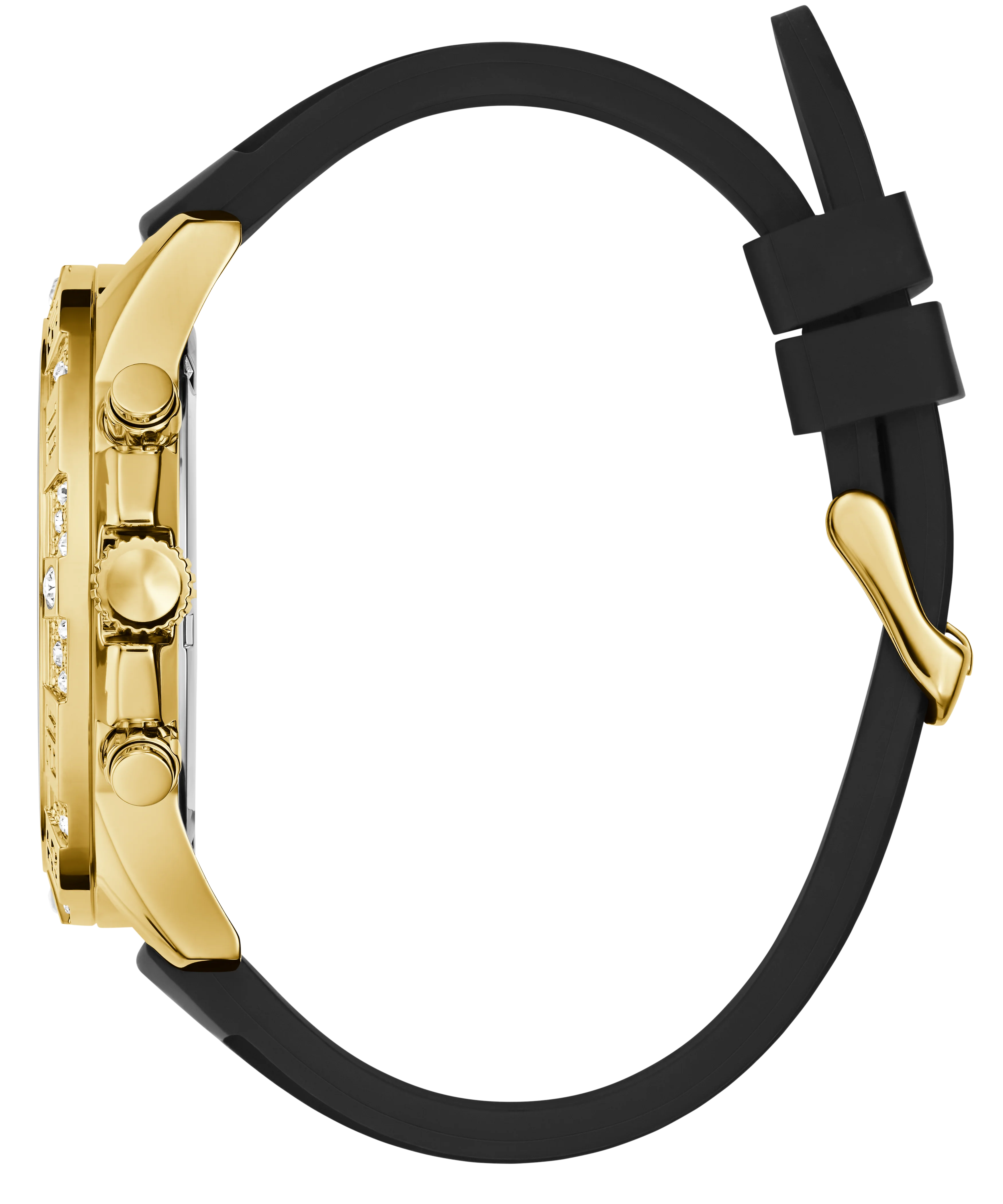 GUESS Mens Black Gold Tone Multi-function Watch