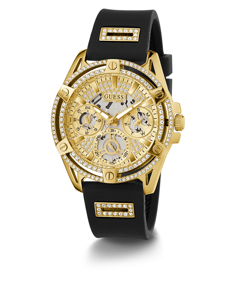 GUESS Ladies Black Gold Tone Multi-function Watch