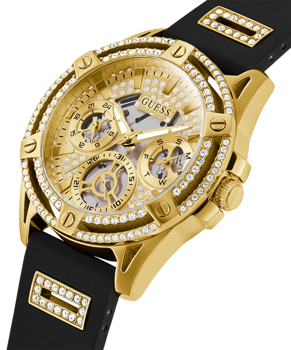 GUESS Ladies Black Gold Tone Multi-function Watch