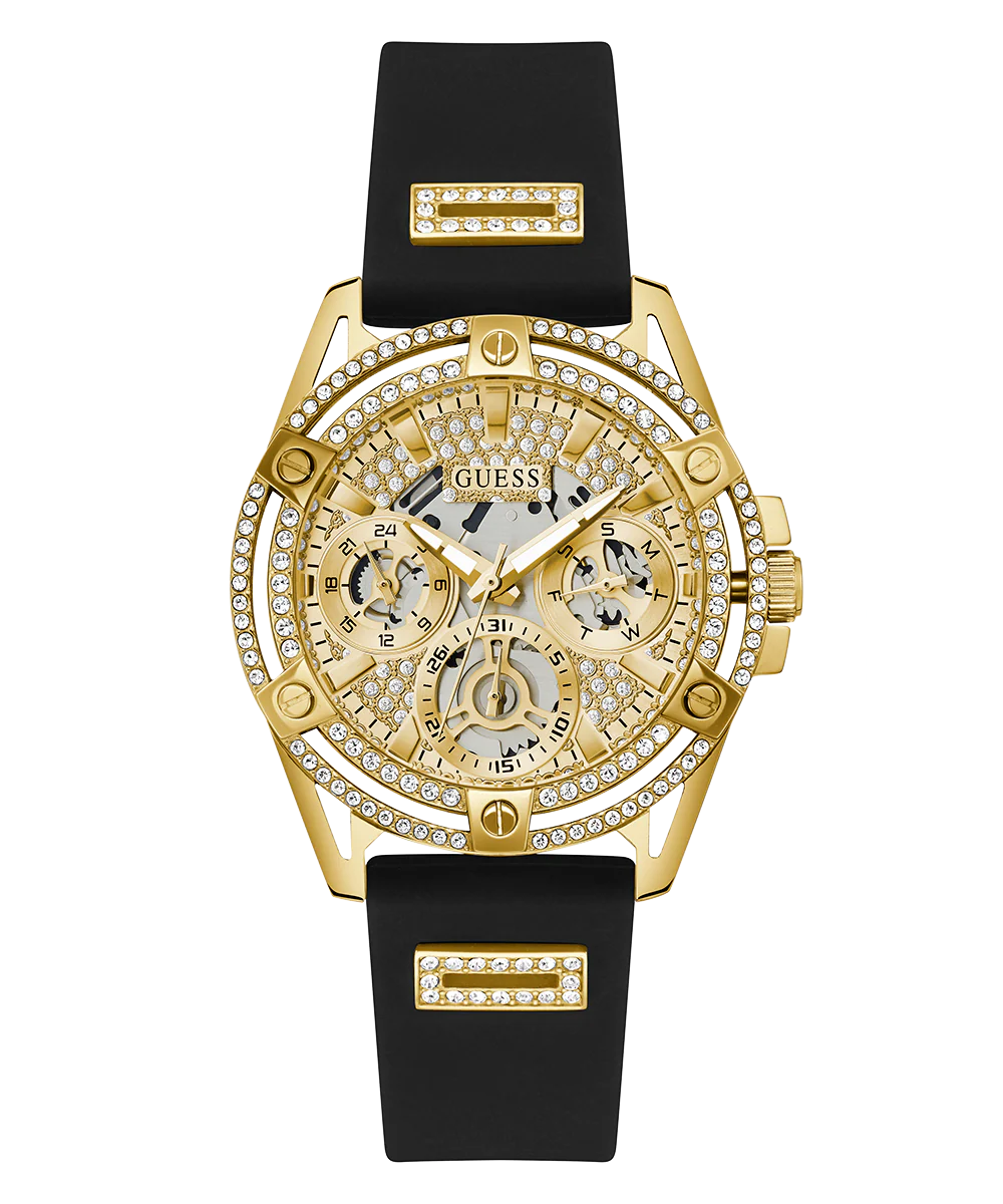 GUESS Ladies Black Gold Tone Multi-function Watch