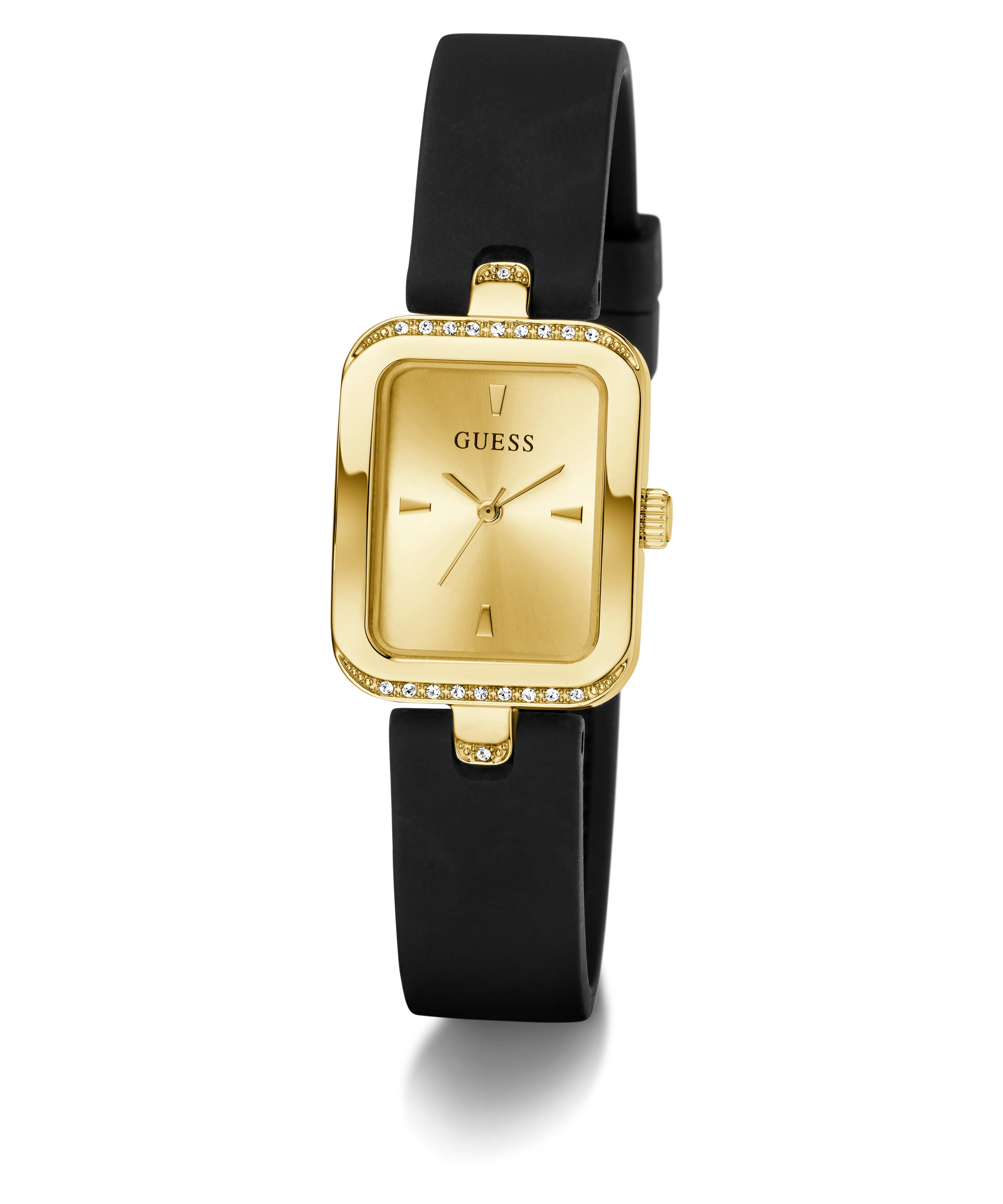 GUESS Ladies Black Gold Tone Analog Watch