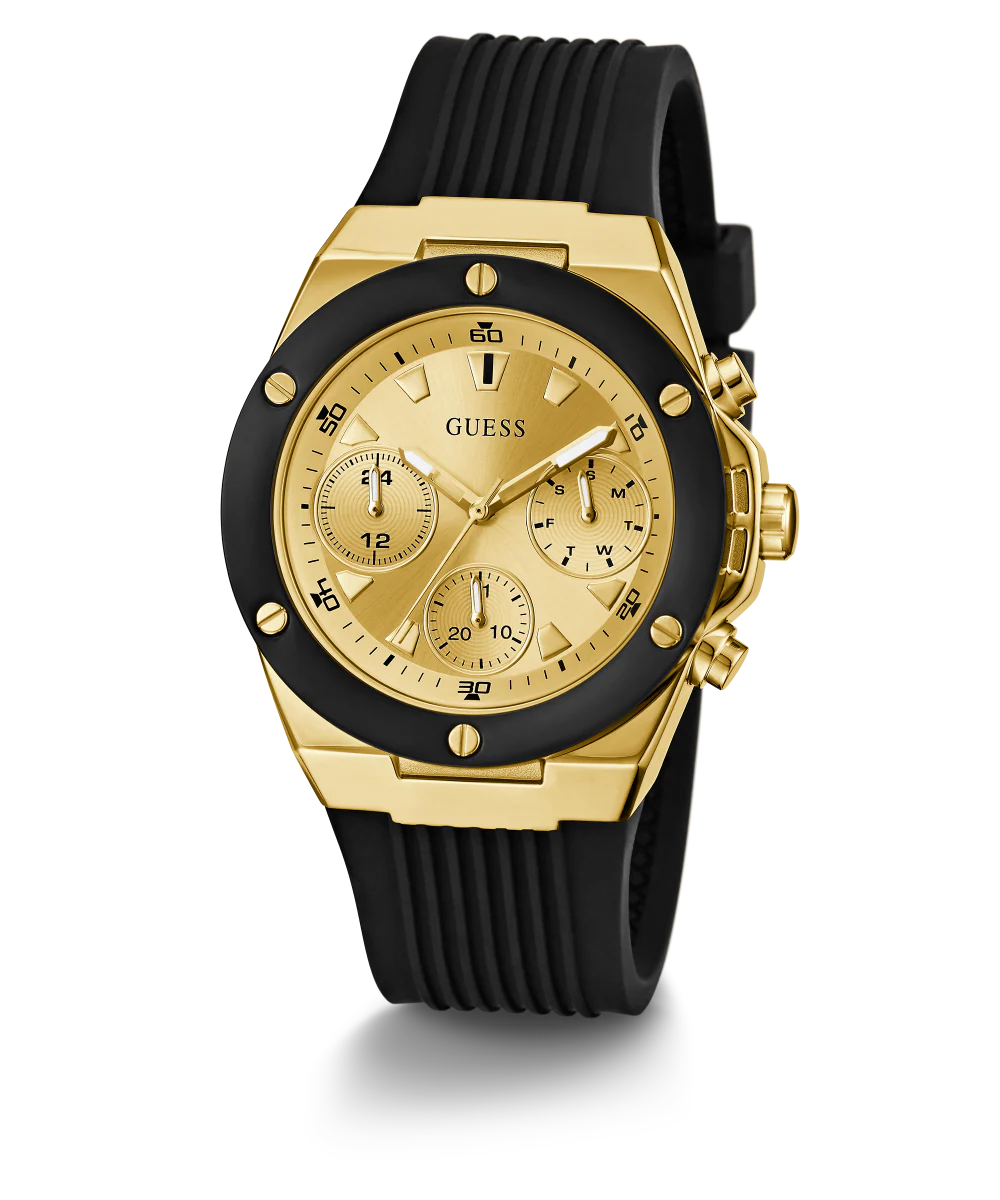 GUESS Ladies Black Gold Tone Multi-function Watch
