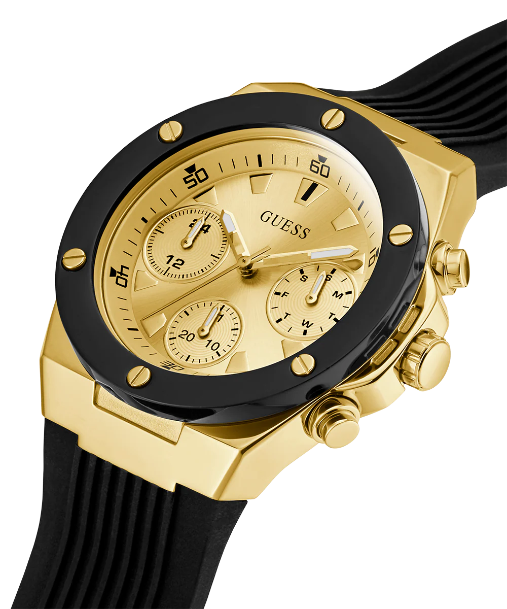 GUESS Ladies Black Gold Tone Multi-function Watch