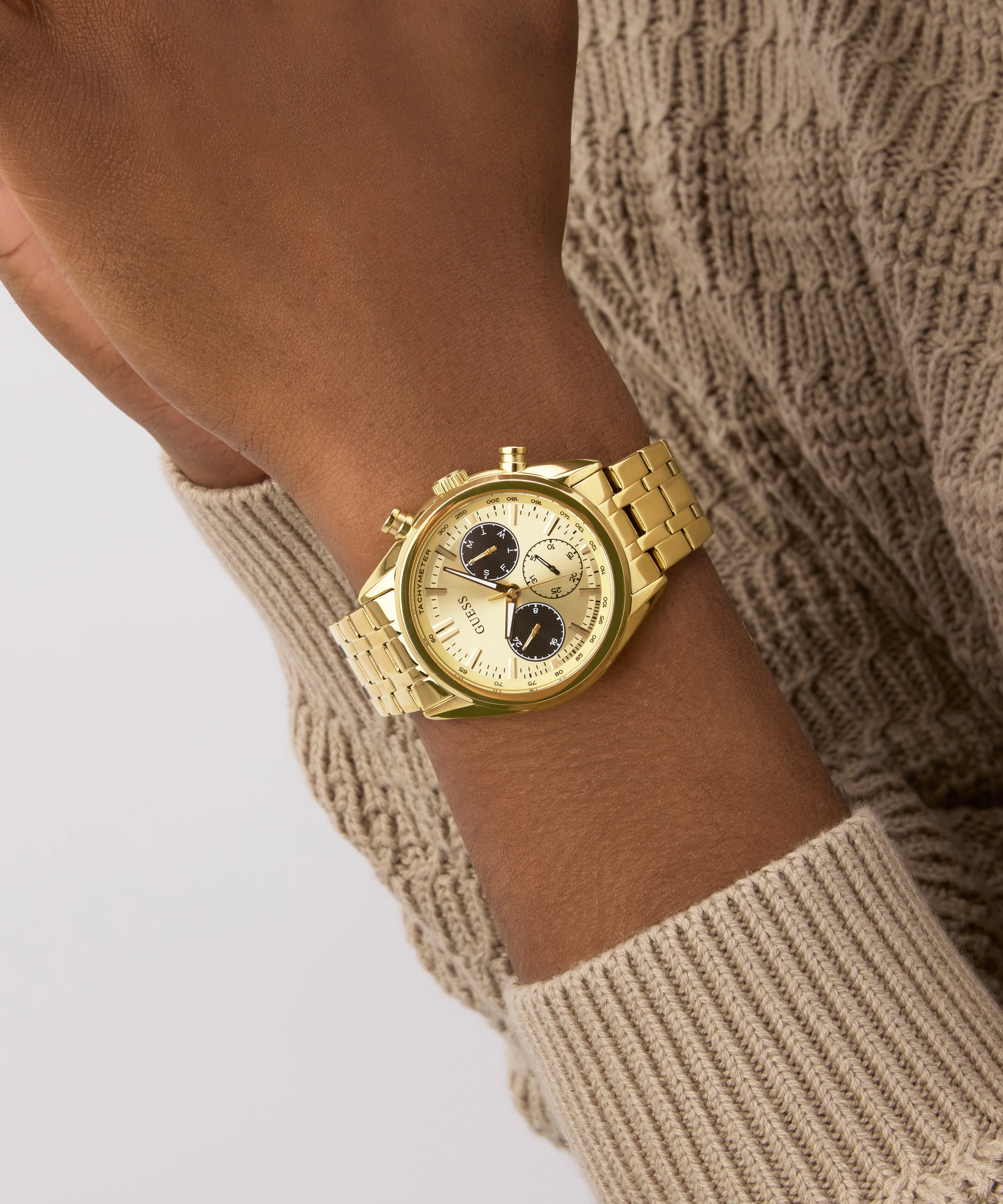 GUESS Mens Gold Tone Multi-function Watch