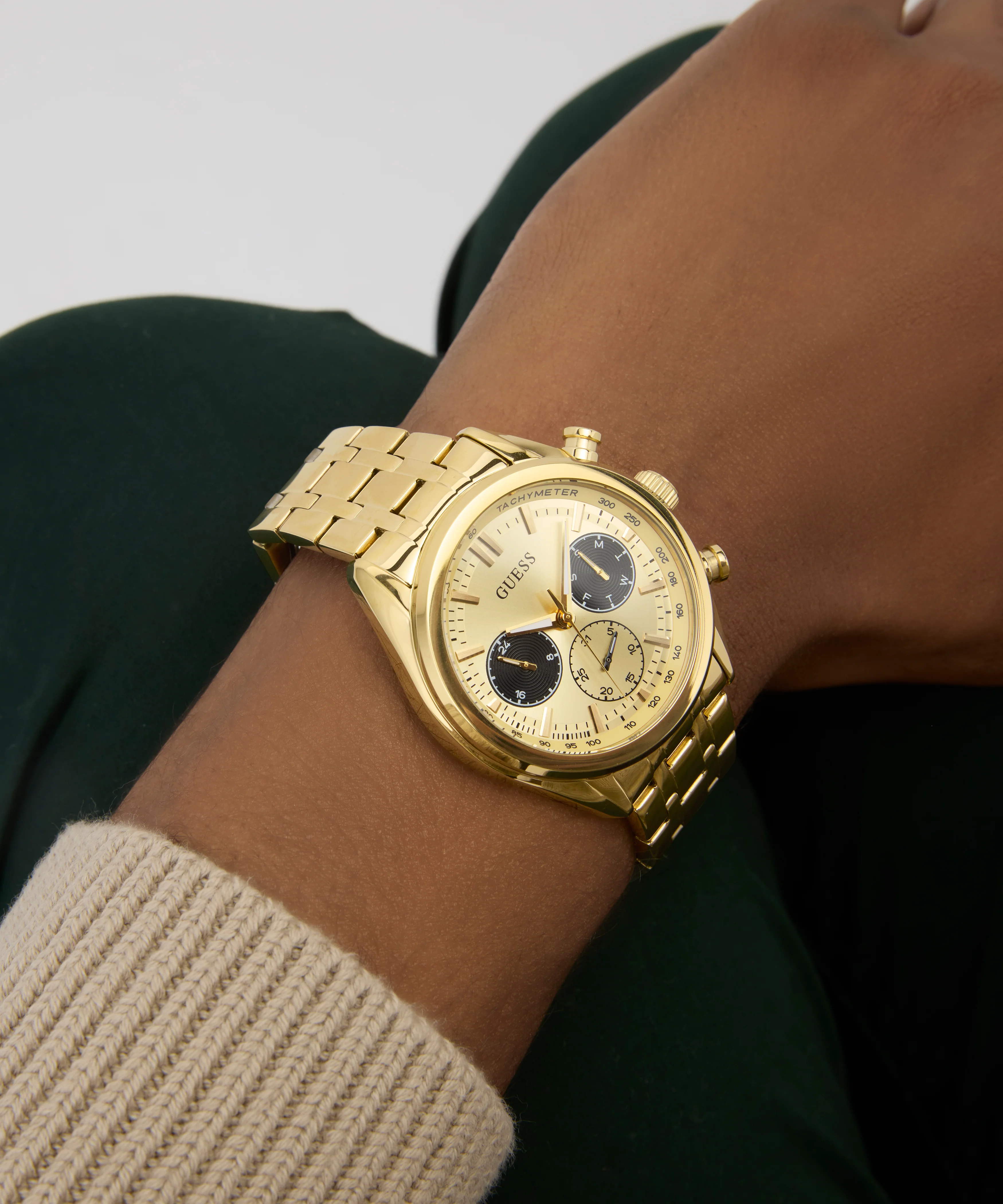 GUESS Mens Gold Tone Multi-function Watch