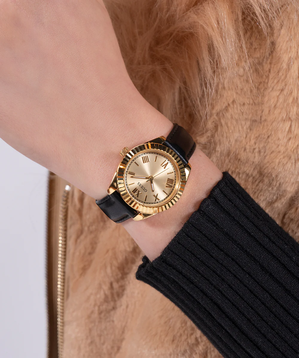 GUESS Mini Luna Ladies Black Gold Tone Analog Watch