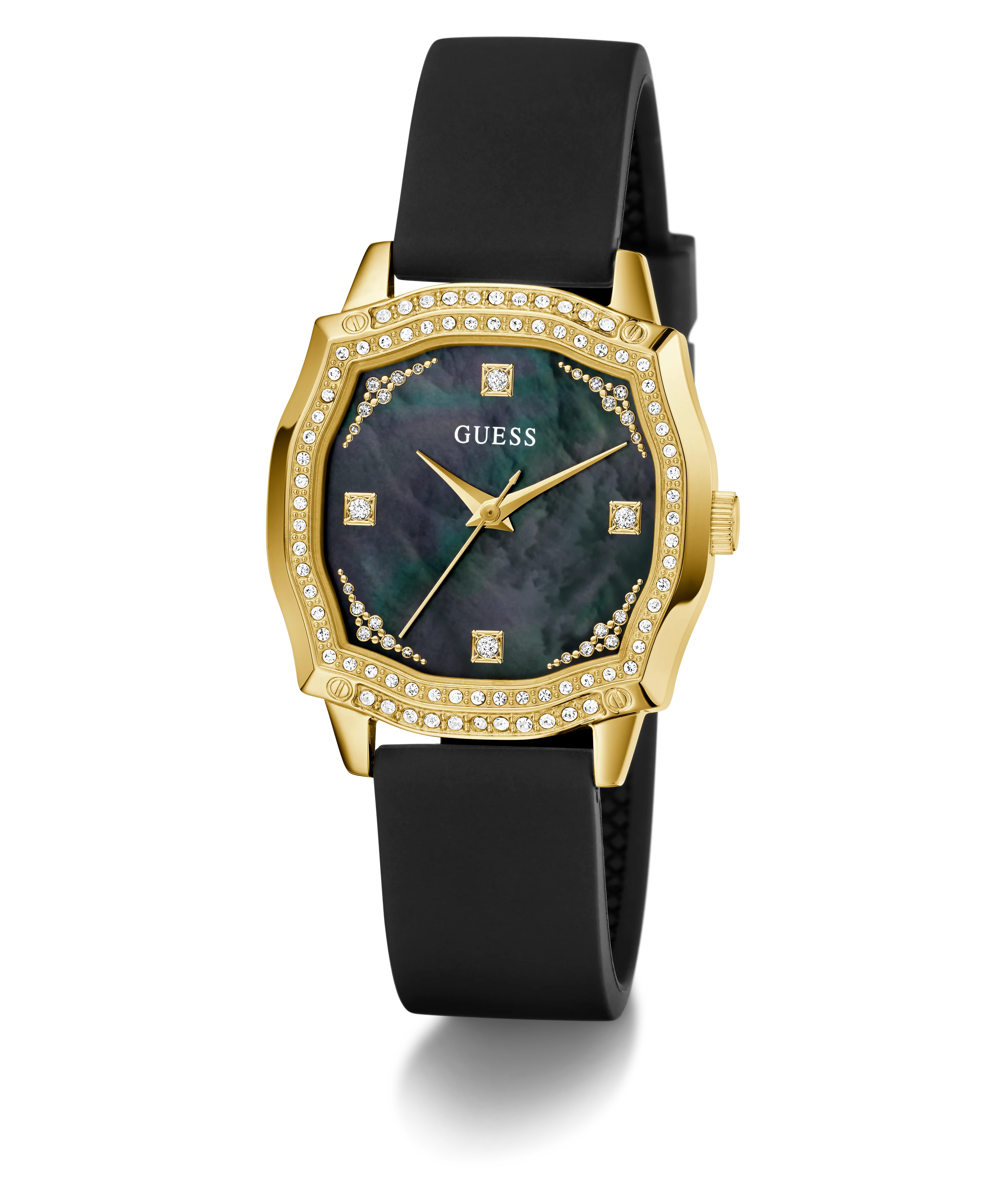 GUESS Ladies Black Gold Tone Analog Watch