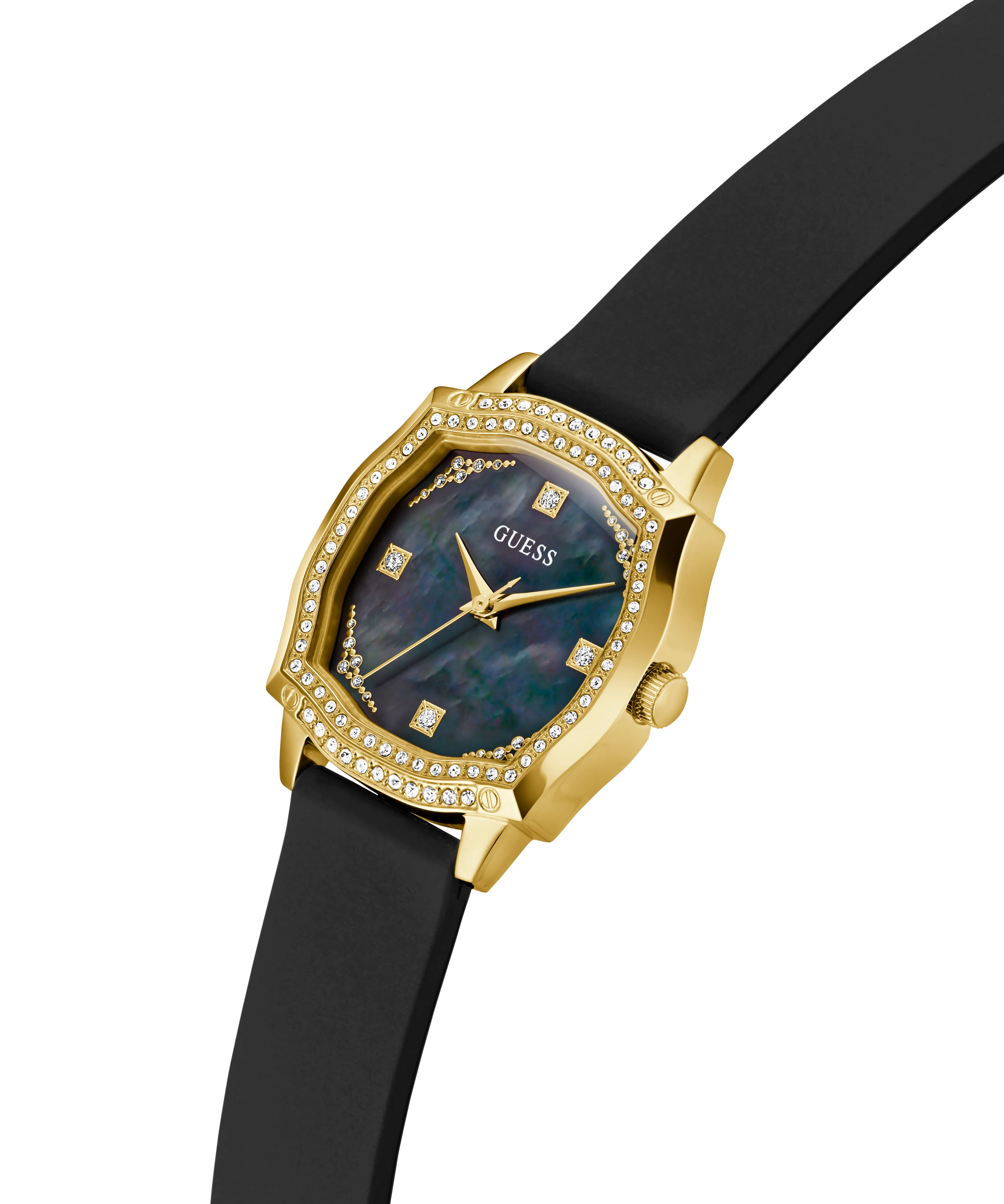 GUESS Ladies Black Gold Tone Analog Watch