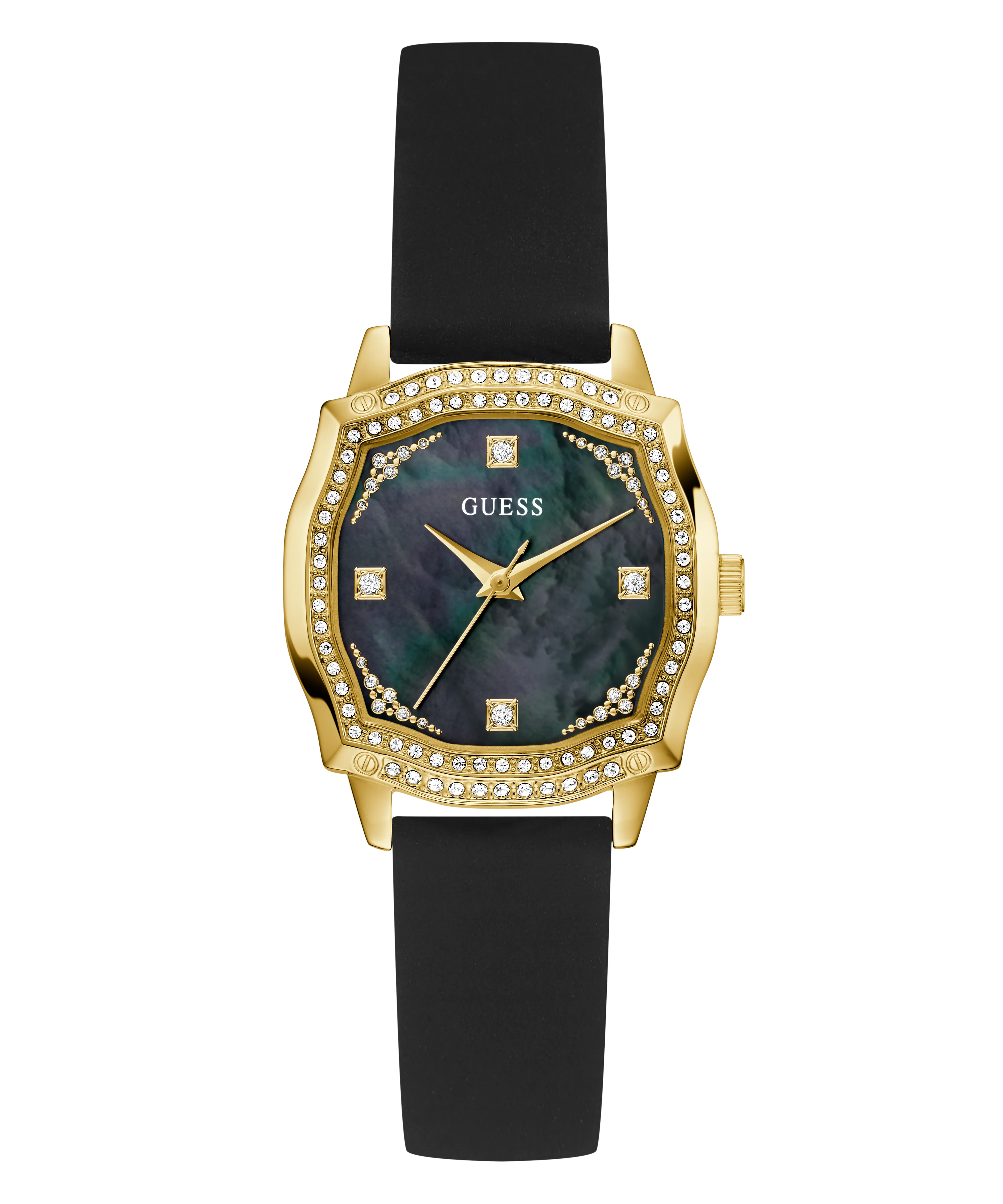 GUESS Ladies Black Gold Tone Analog Watch