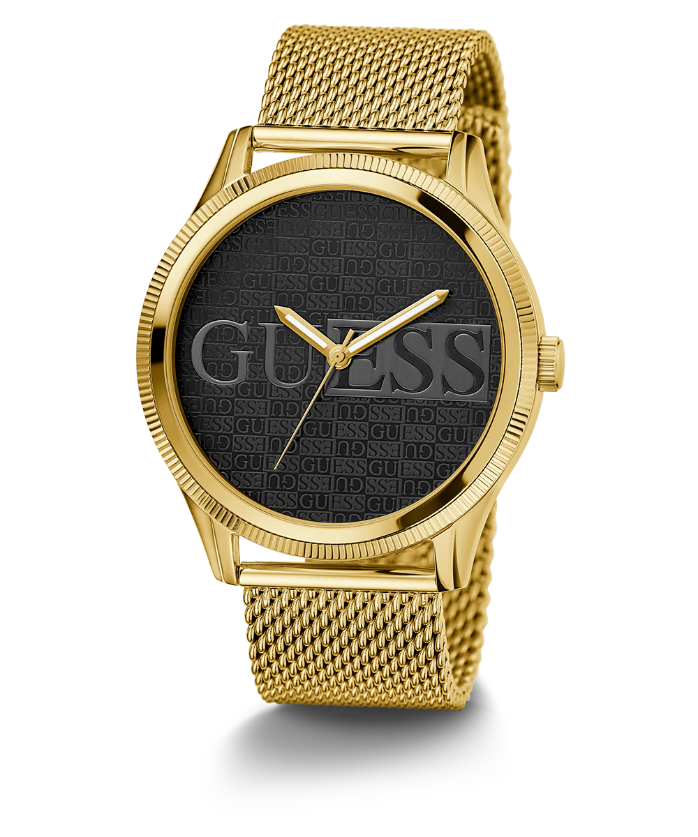 GUESS Mens Black Gold Tone Analog Watch