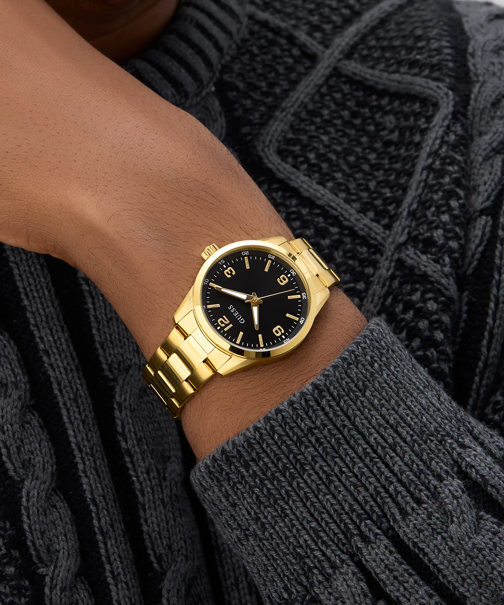 GUESS Mens Gold Tone Analog Watch