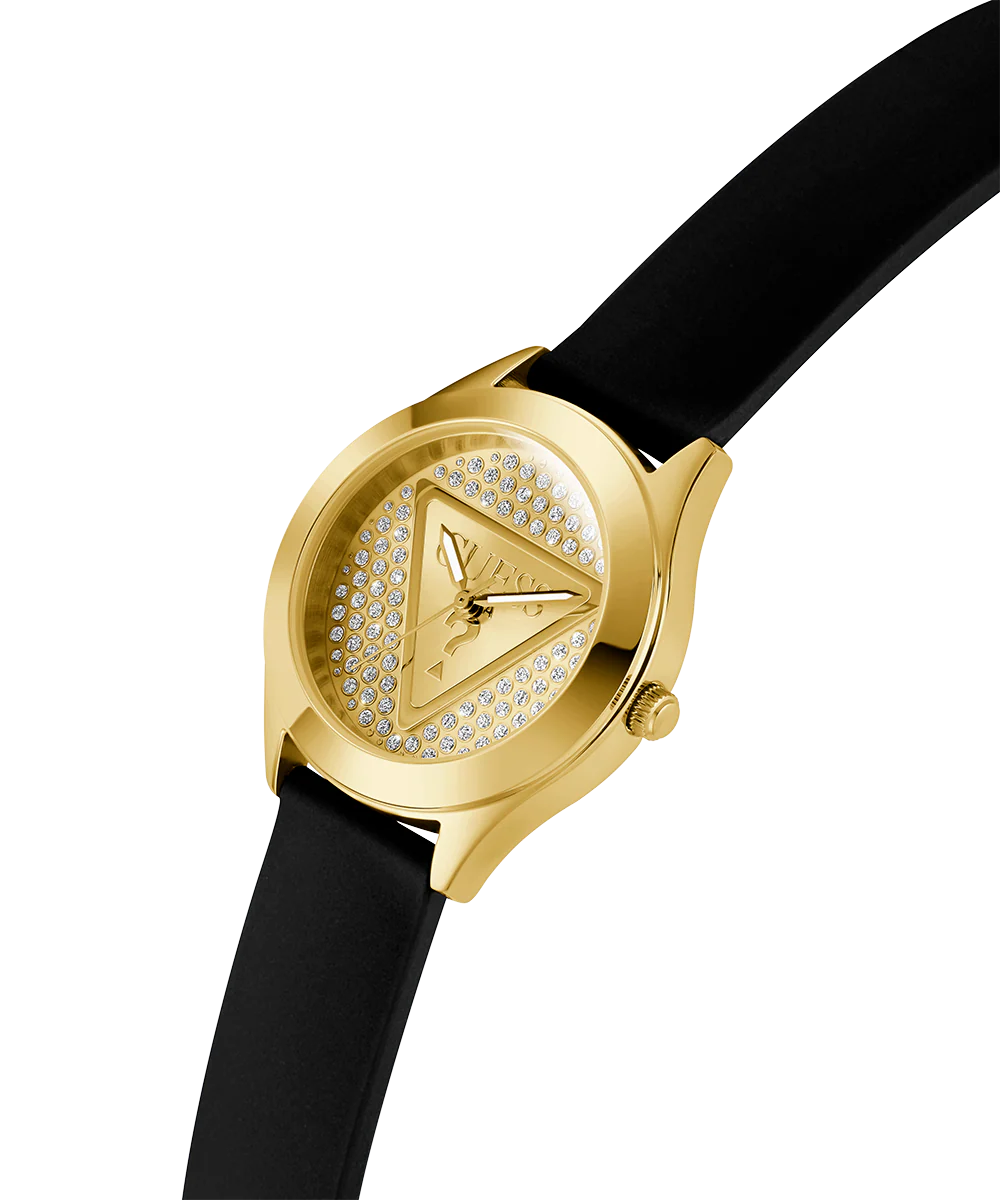 GUESS Ladies Black Gold Tone Analog Watch