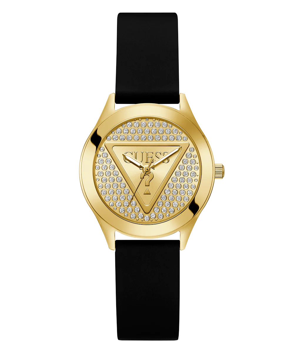 GUESS Ladies Black Gold Tone Analog Watch