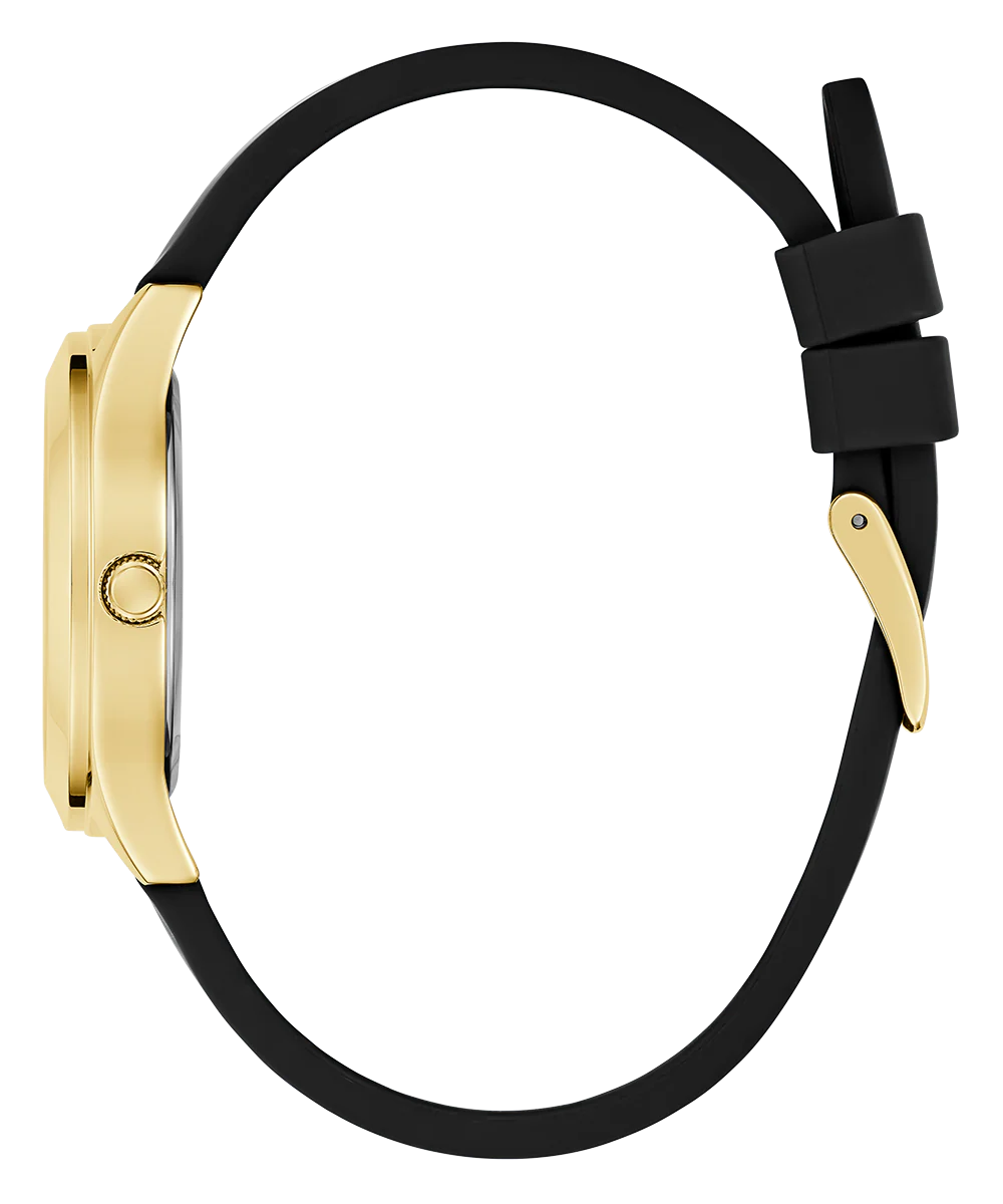 GUESS Ladies Black Gold Tone Analog Watch