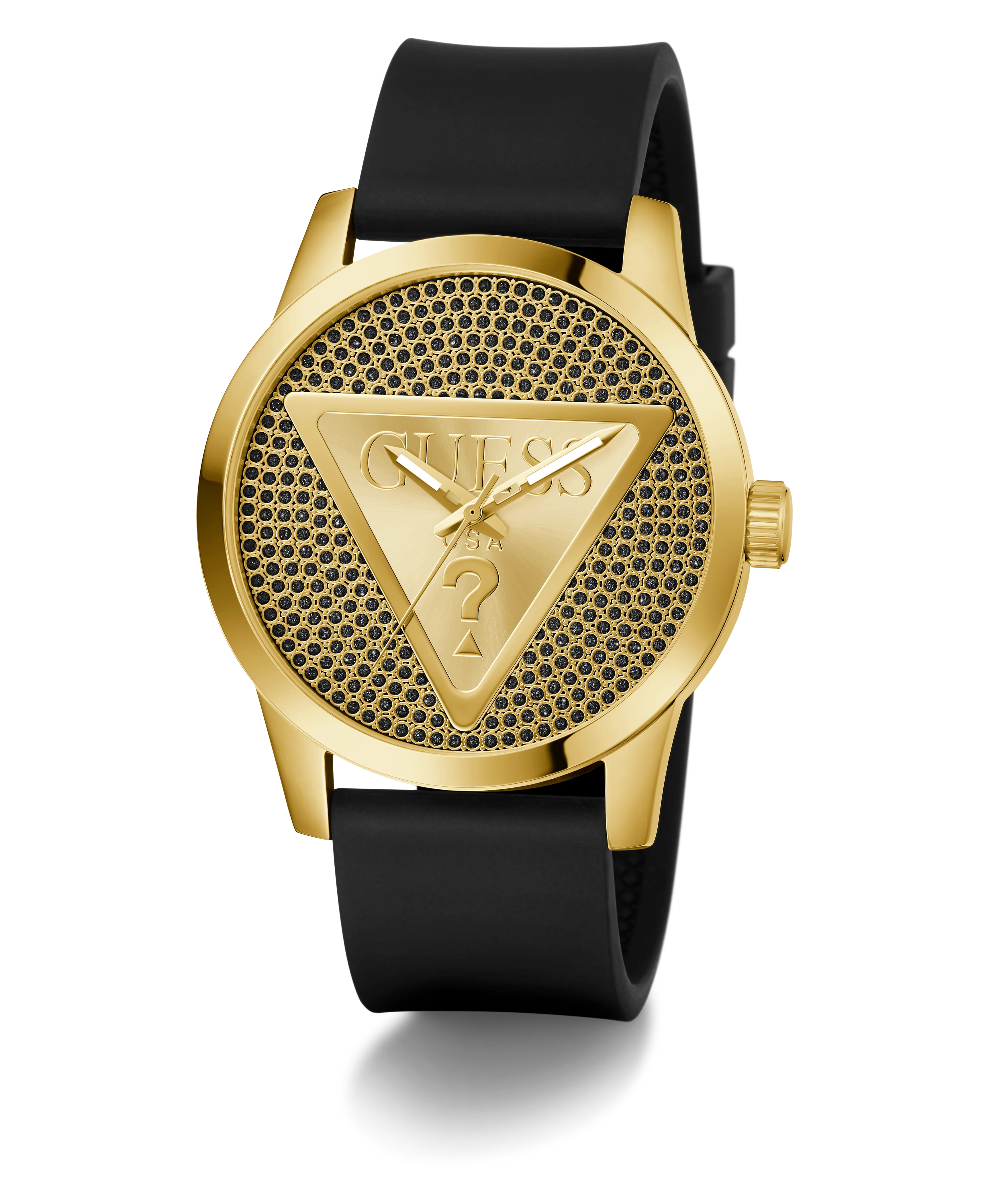 GUESS Mens Black Gold Tone Analog Watch