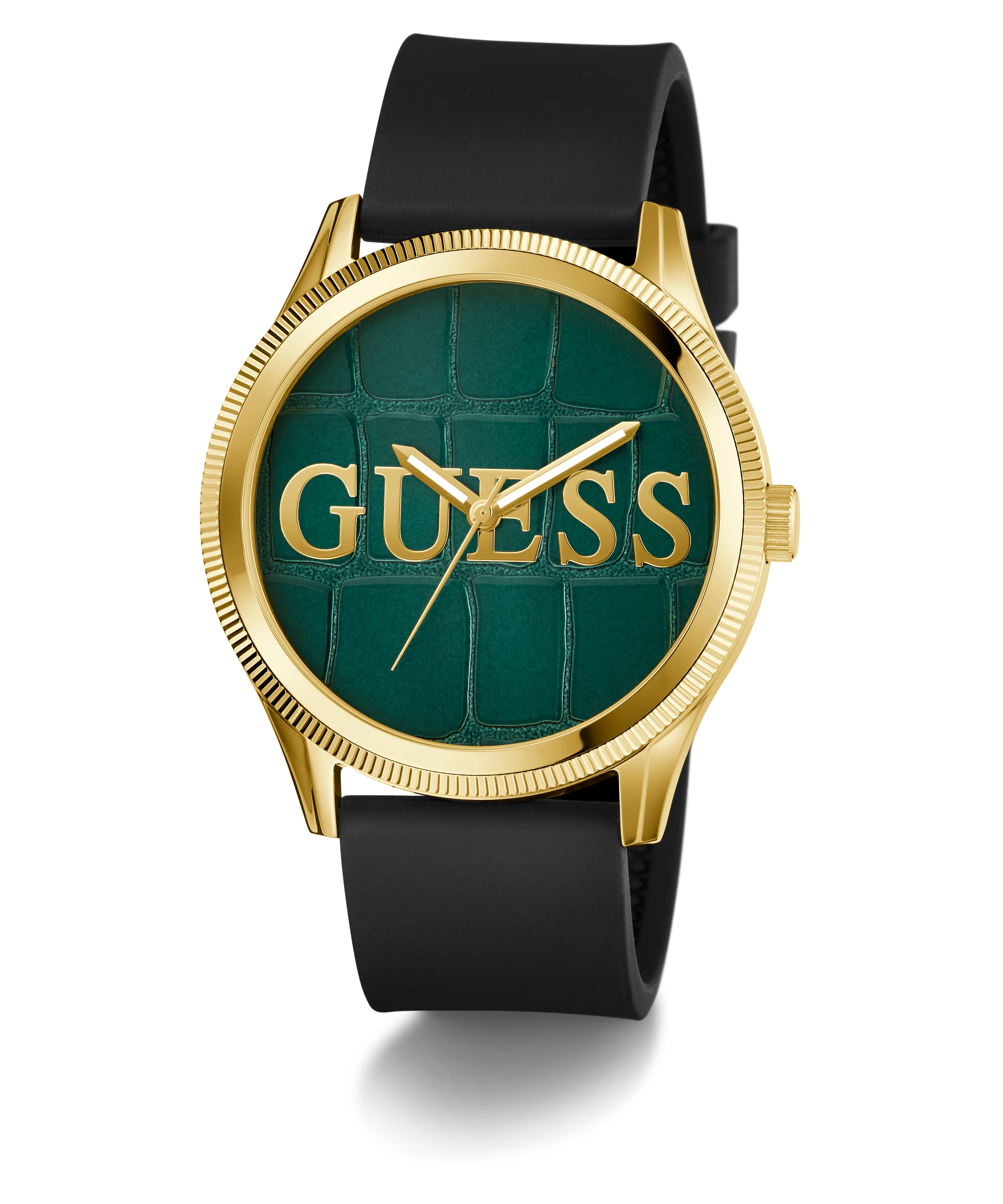 GUESS Mens Black Gold Tone Analog Watch