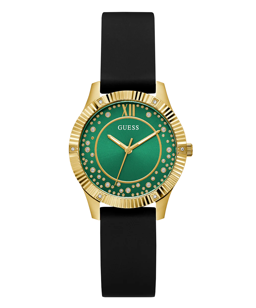 GUESS Ladies Black Gold Tone Analog Watch