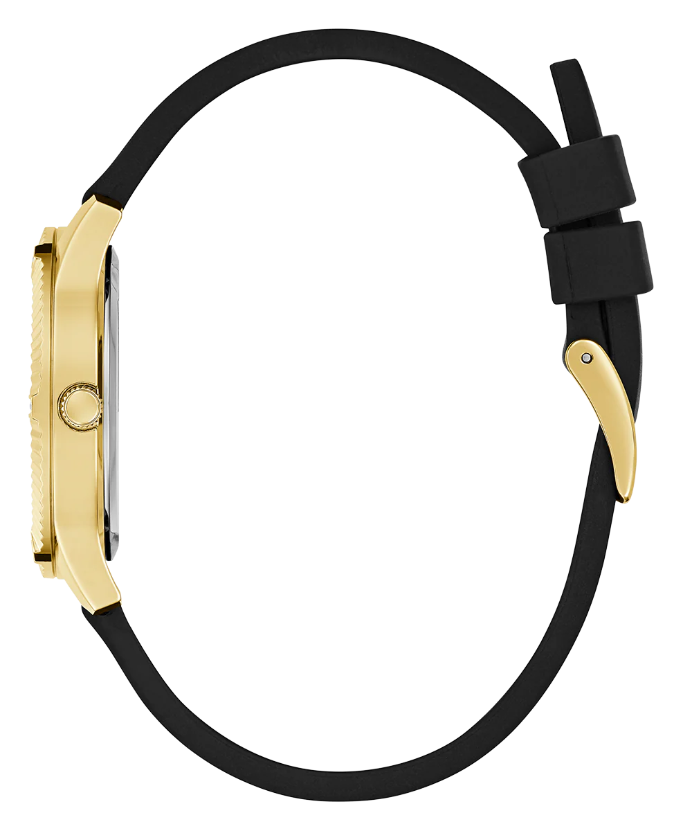 GUESS Ladies Black Gold Tone Analog Watch